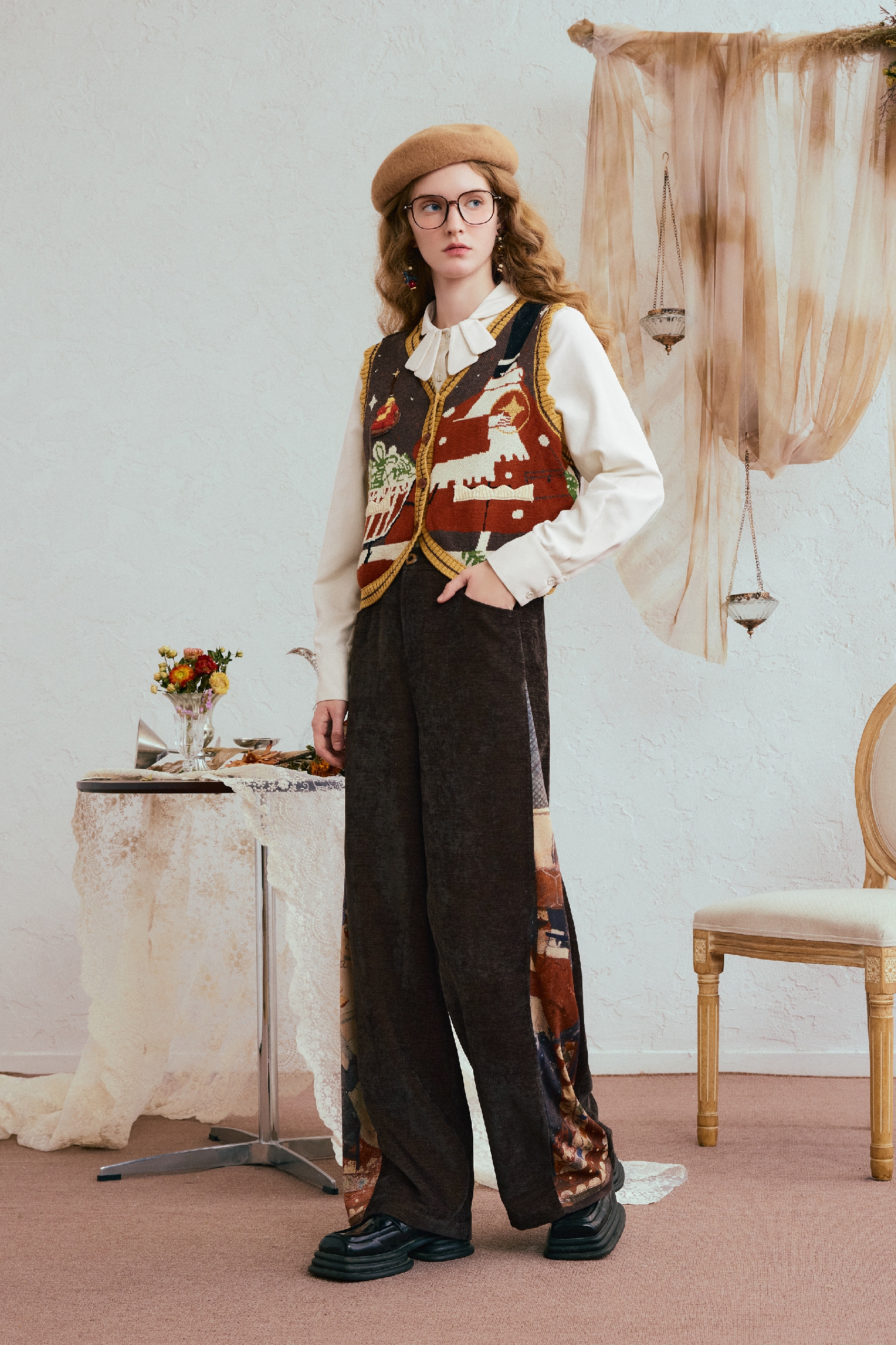 Retro high-waisted wide-leg casual pants