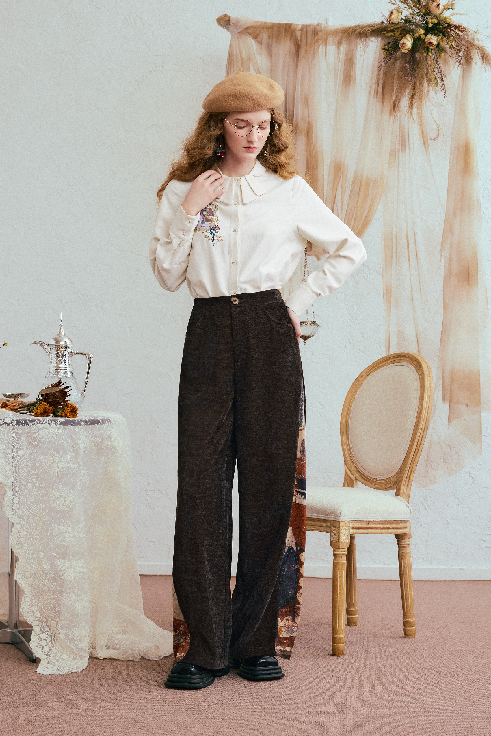 Retro high-waisted wide-leg casual pants