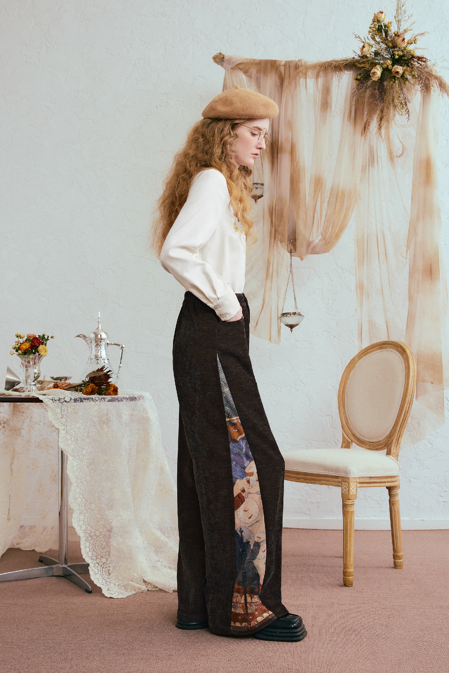 Retro high-waisted wide-leg casual pants