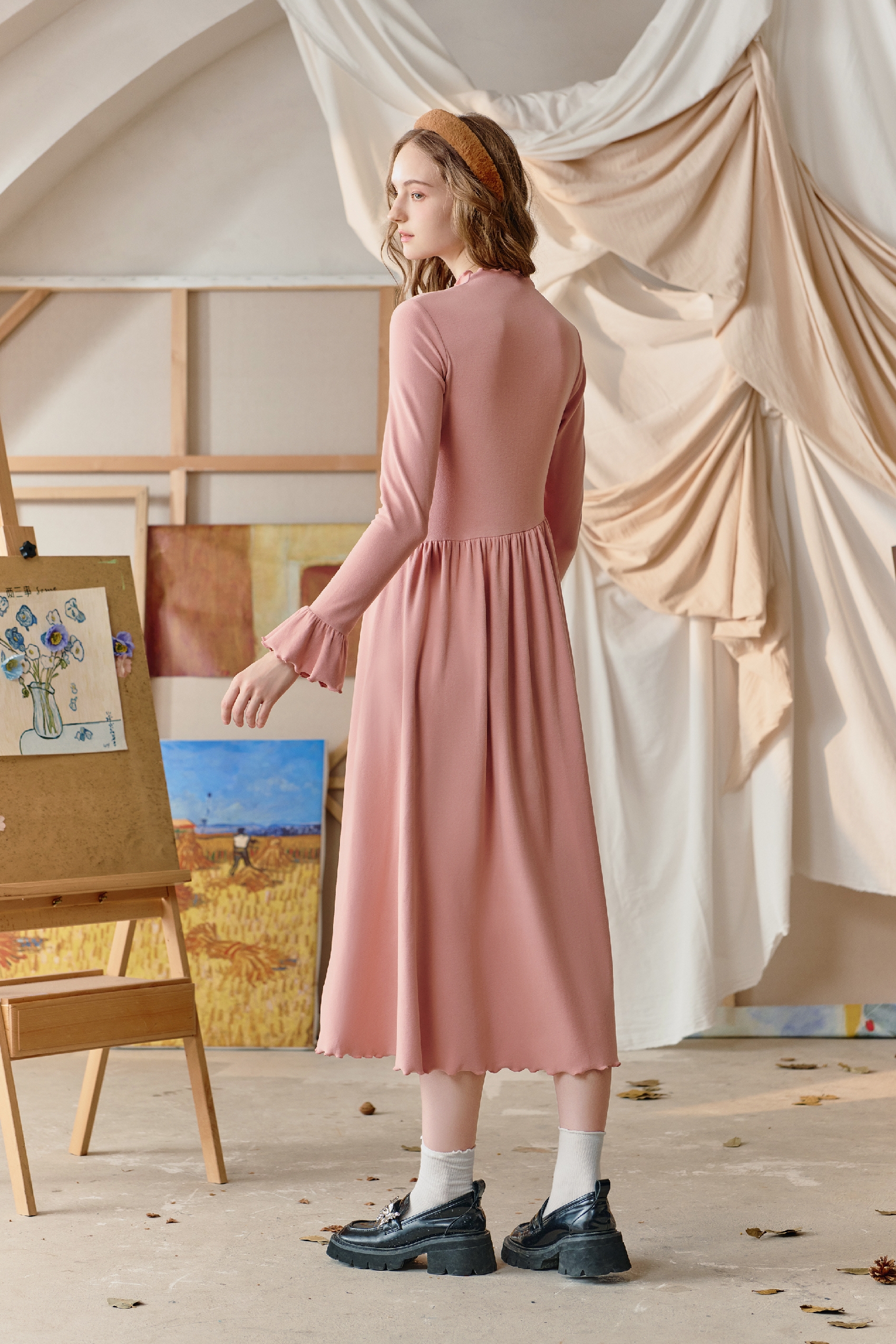 Van Gogh-Inspired French Knit Maxi Dress-LYONSENS