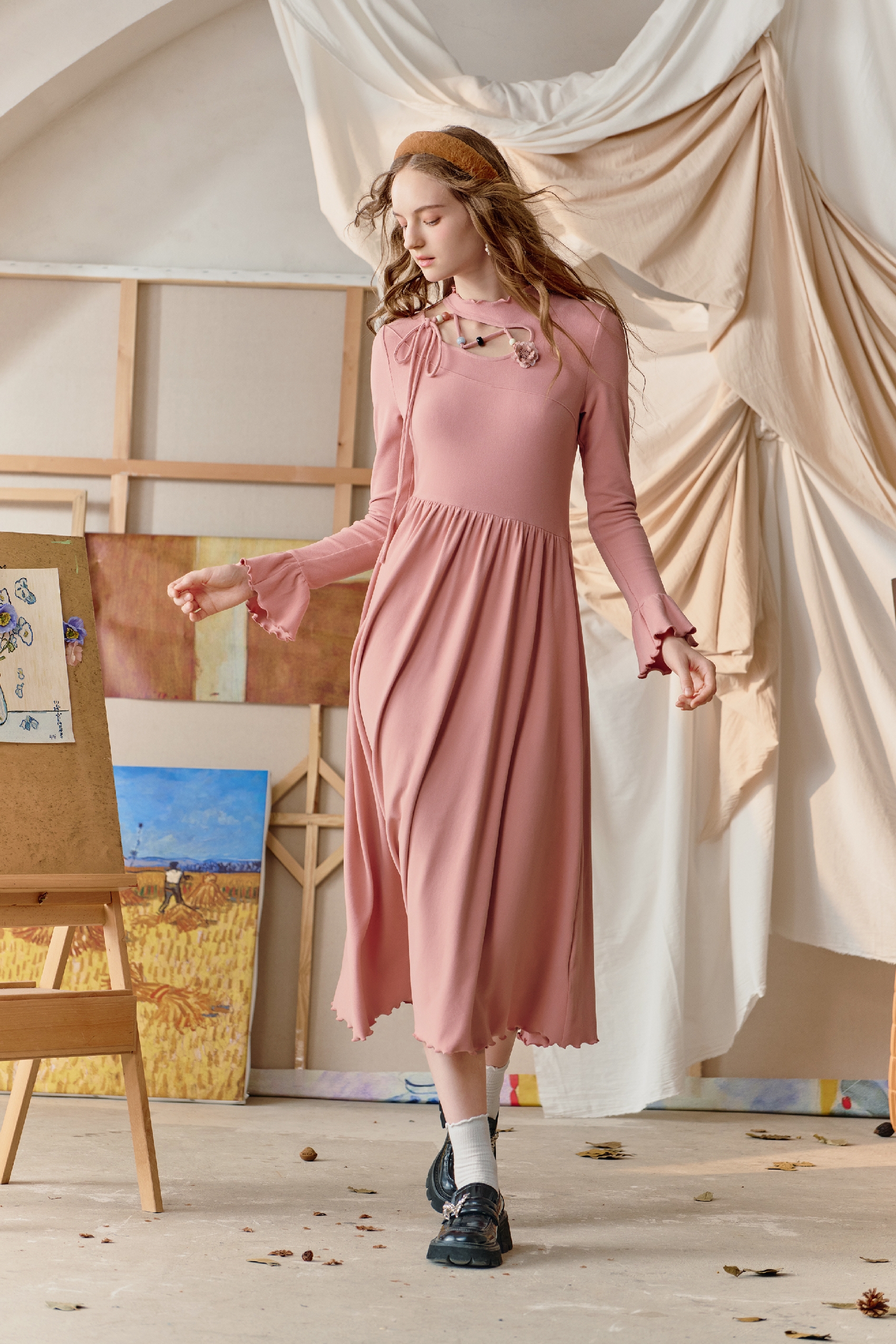 Van Gogh-Inspired French Knit Maxi Dress-LYONSENS