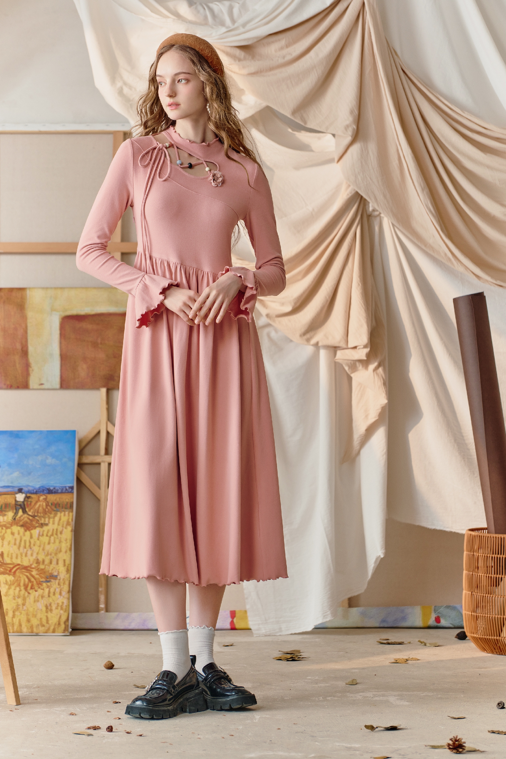 Van Gogh-Inspired French Knit Maxi Dress-LYONSENS