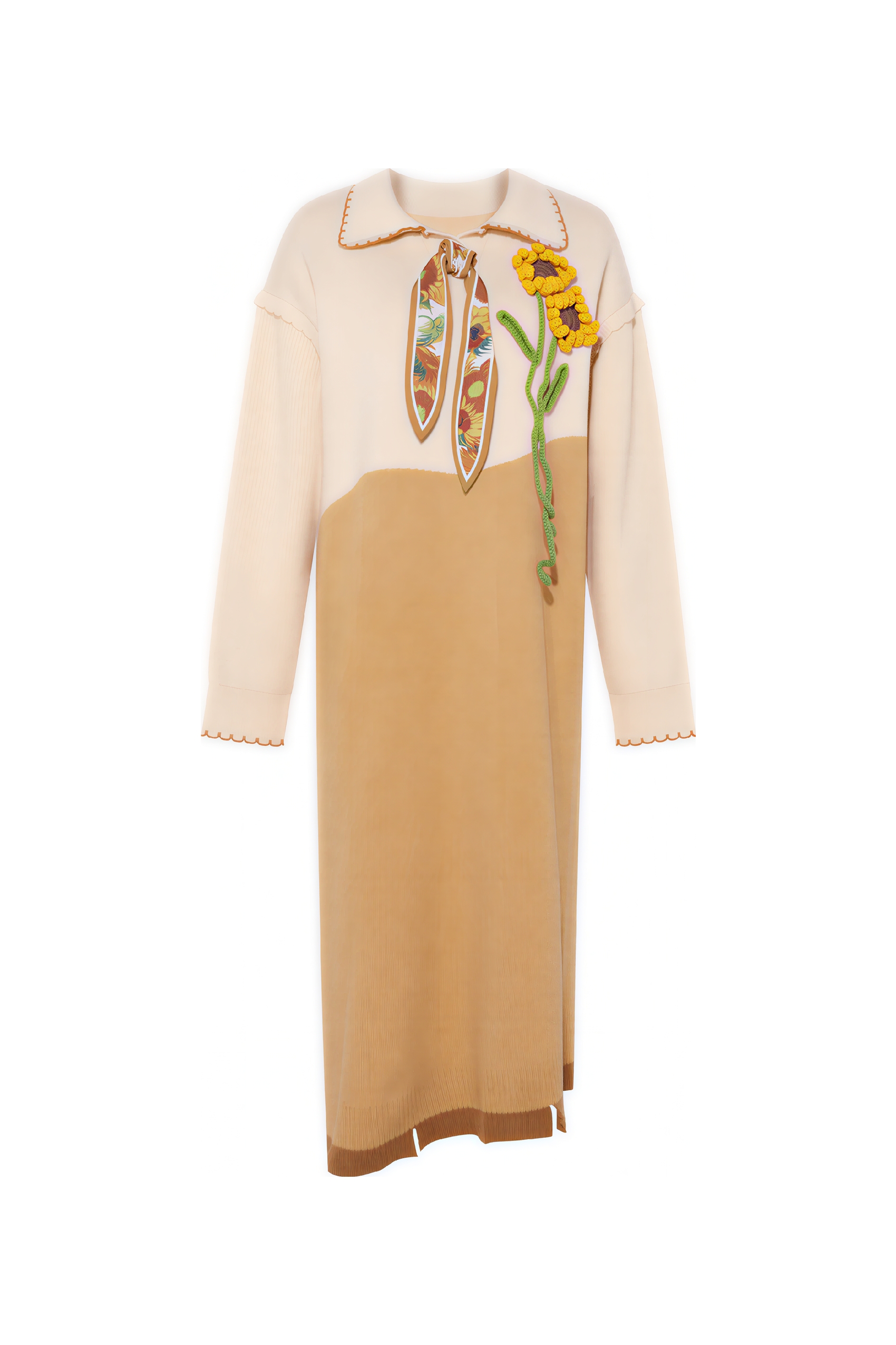 Van Gogh-Inspired Textured Floral Knit Dress | LYONSENS Women's Fashion