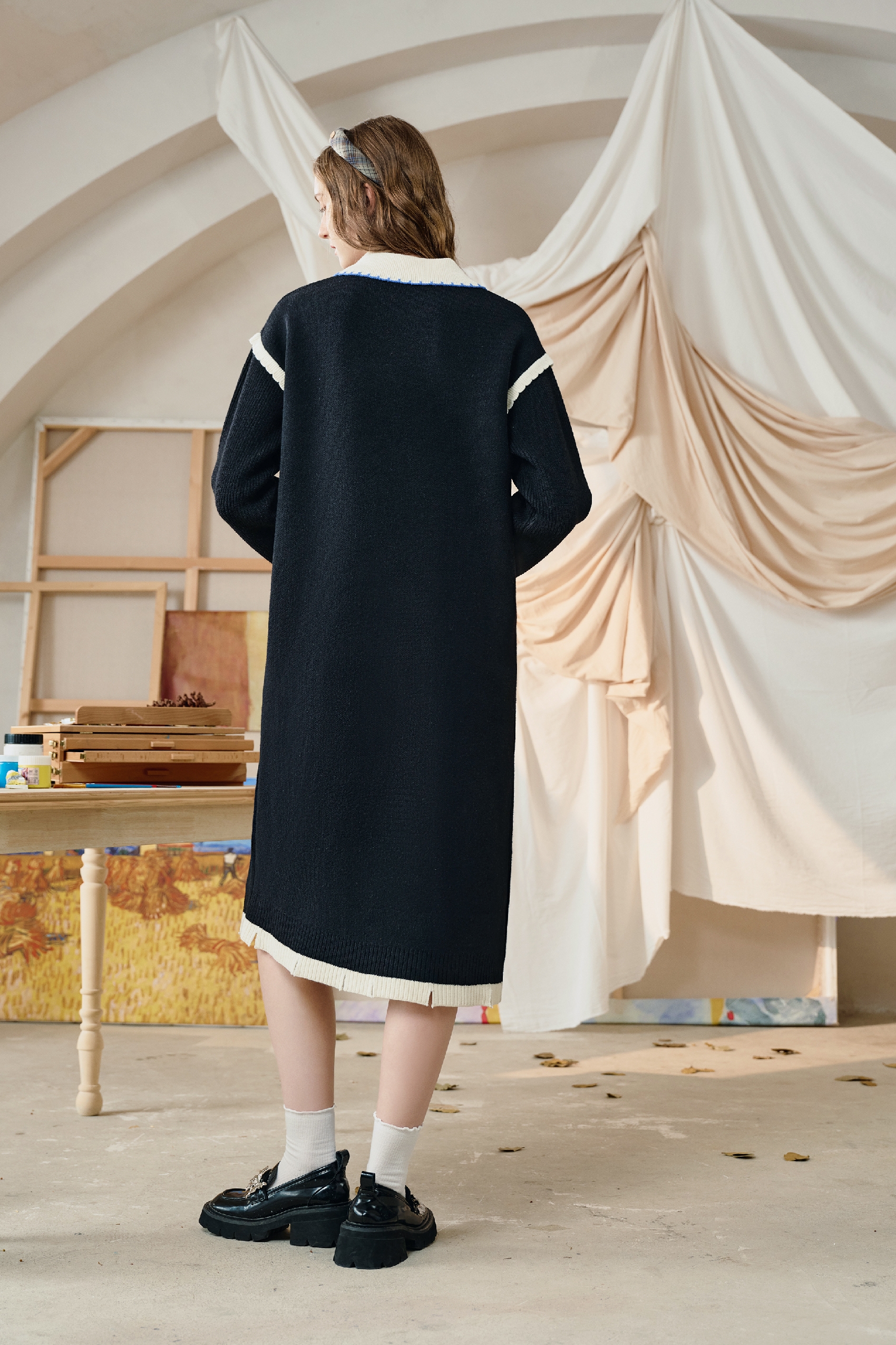 Van Gogh-Inspired Textured Floral Knit Dress | LYONSENS Women's Fashion