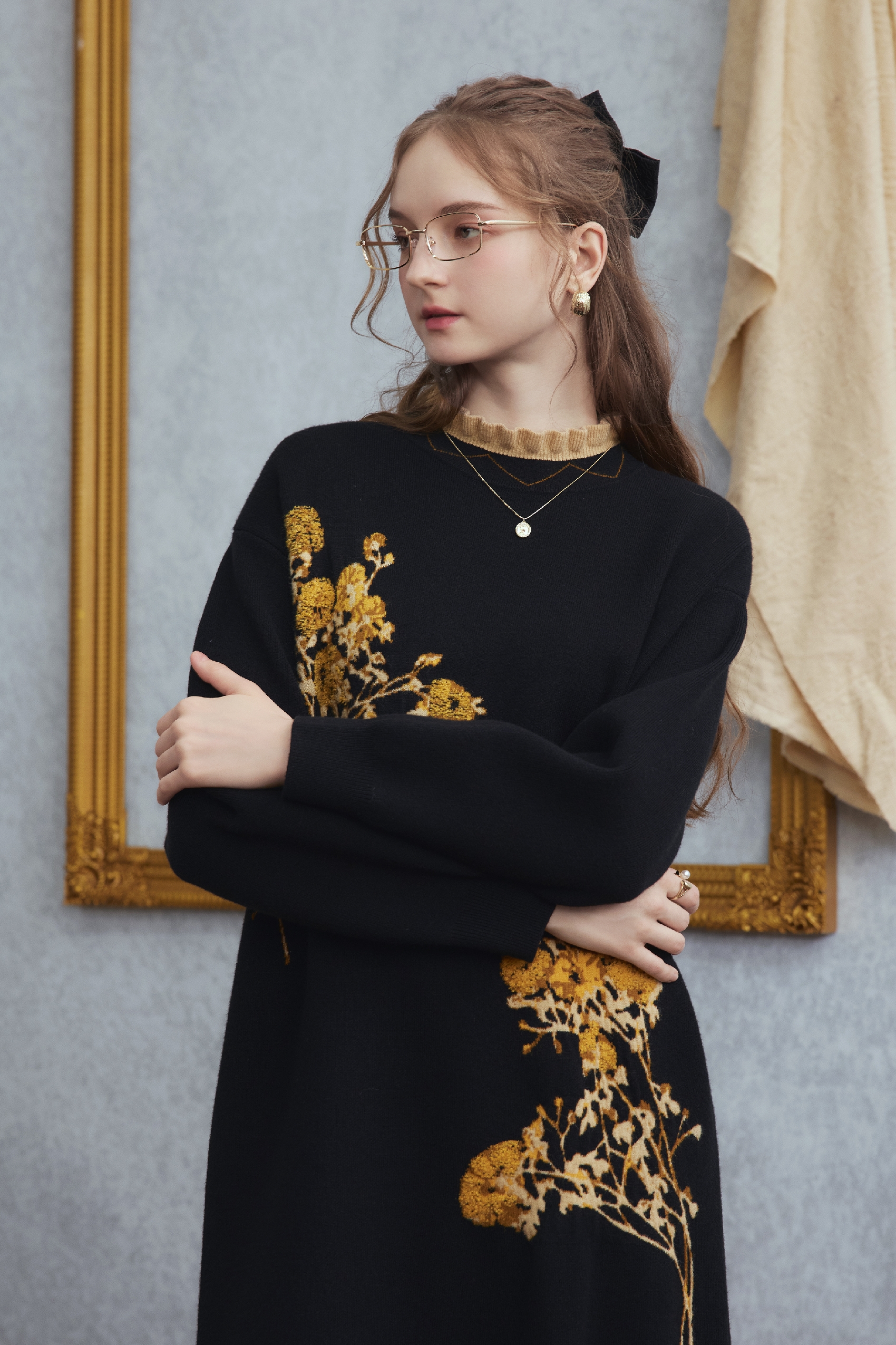 Elegant retro knitted sweater dress long skirt