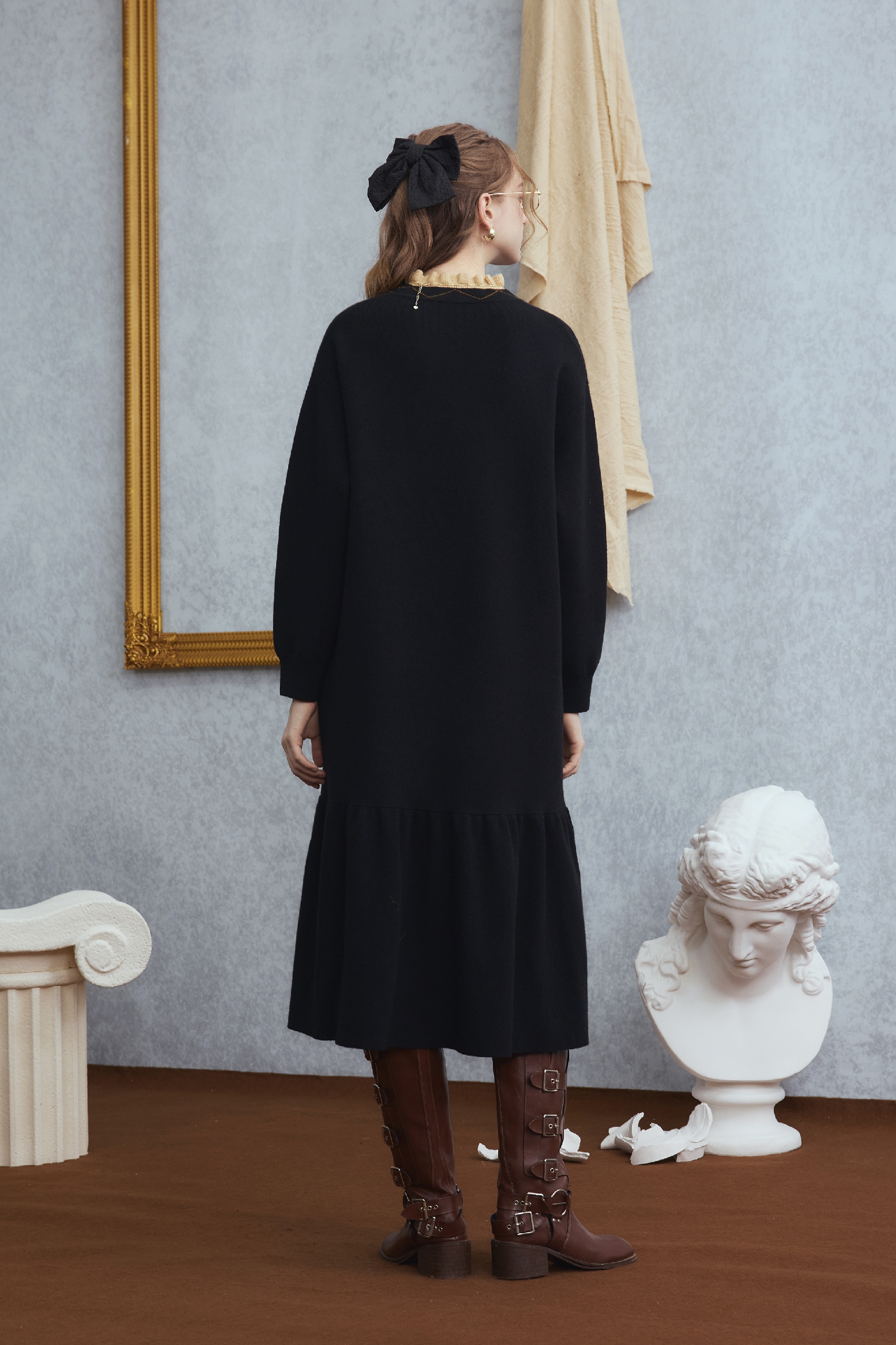 Elegant retro knitted sweater dress long skirt