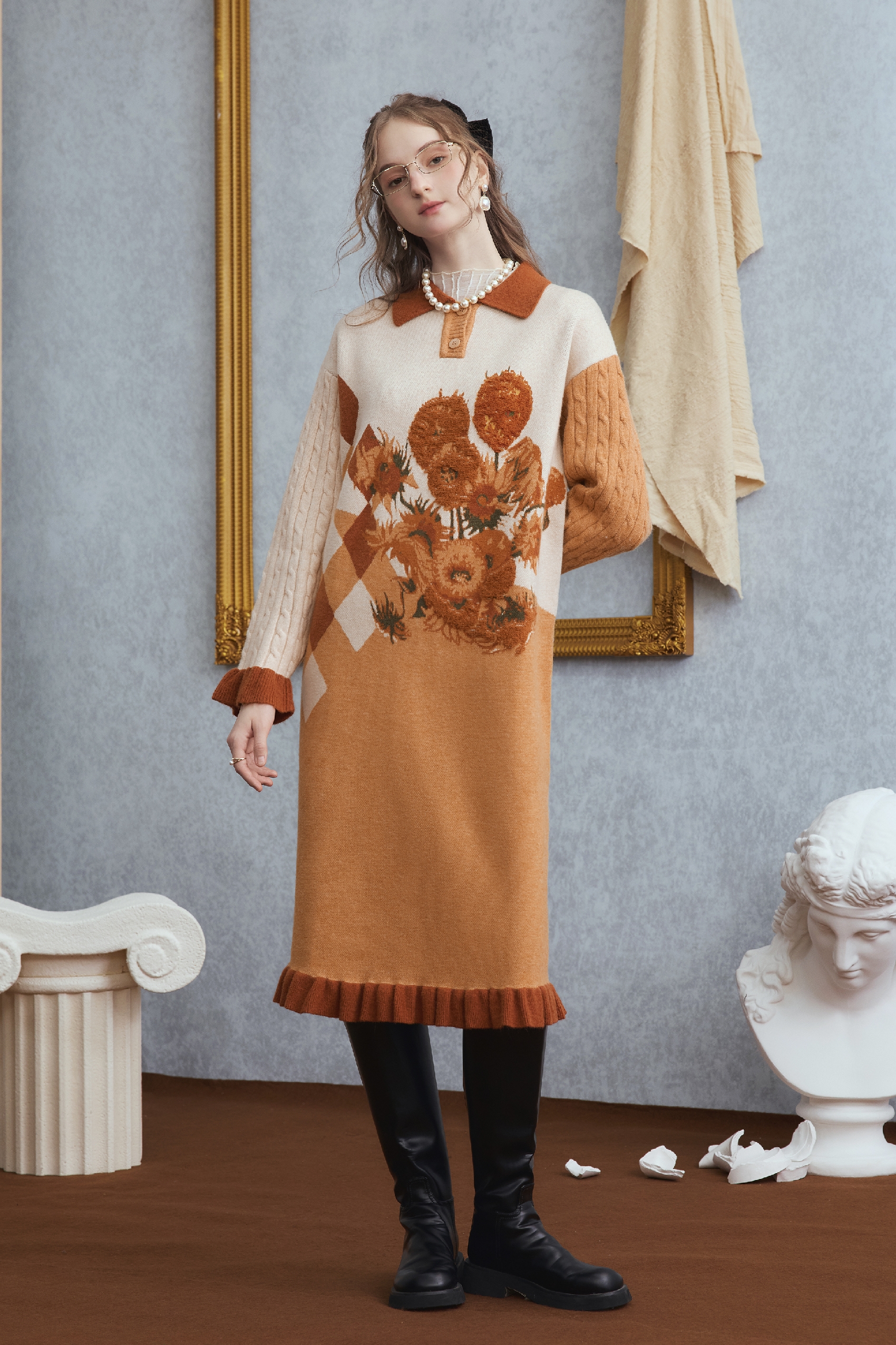 Van Gogh-Inspired Midi Knit Dress