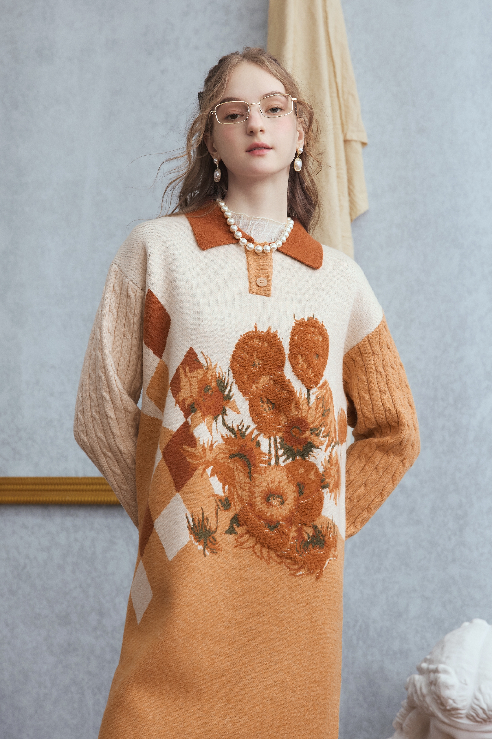 Van Gogh-Inspired Midi Knit Dress