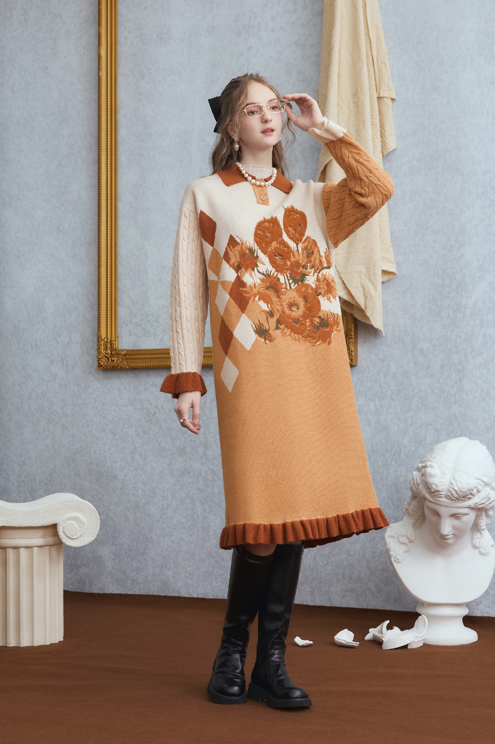 Van Gogh-Inspired Midi Knit Dress