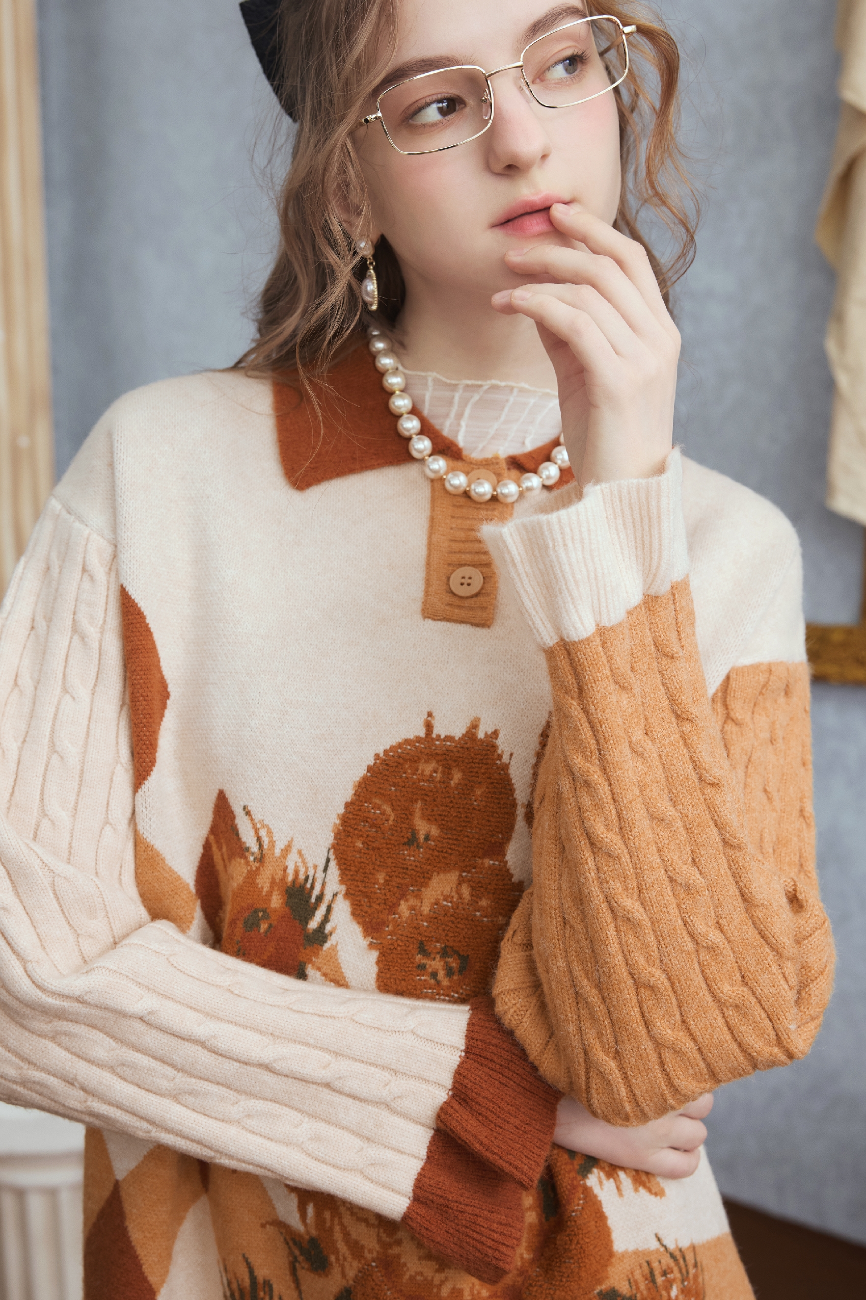 Van Gogh-Inspired Midi Knit Dress