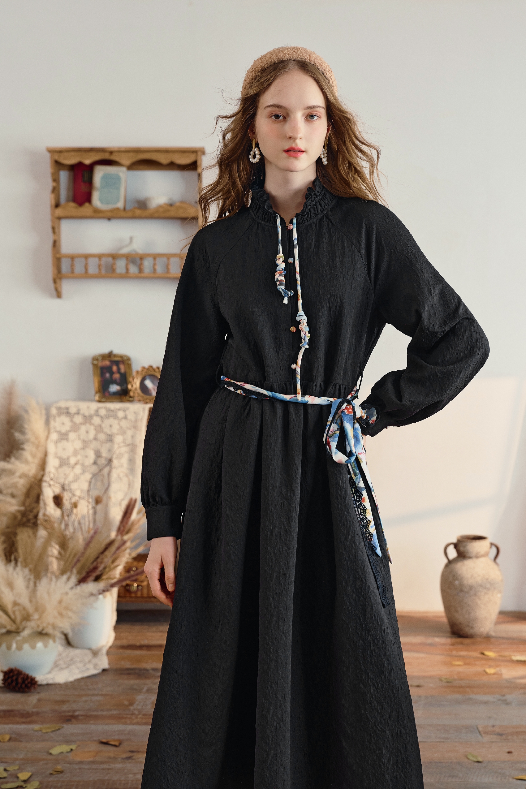 Matisse-Inspired French Designer Black Maxi Dress