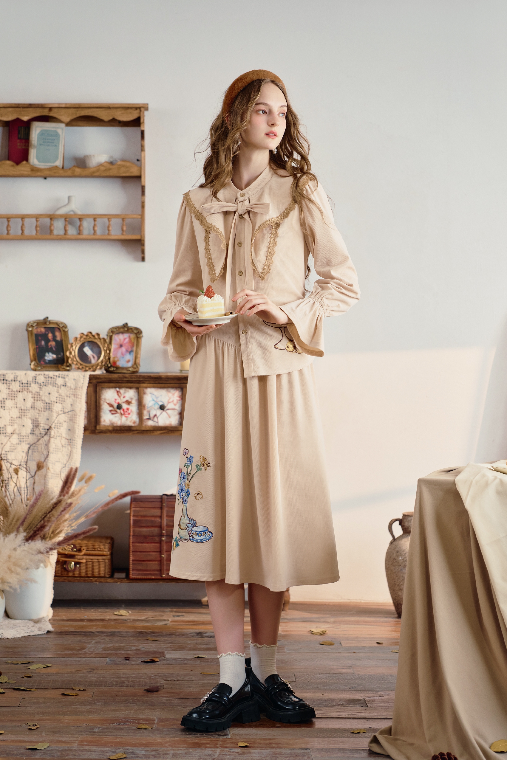 Matisse-Inspired French Long-Sleeve Shirt Dress