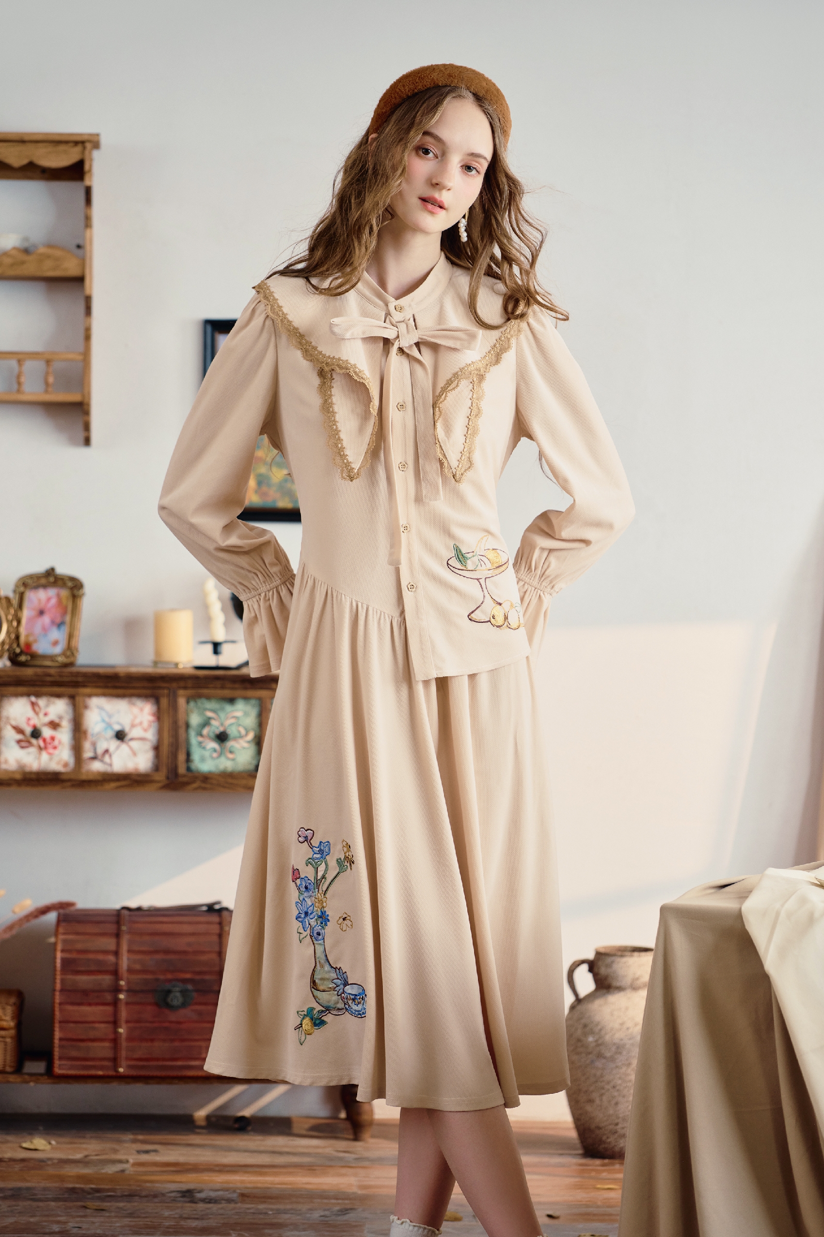 Matisse-Inspired French Long-Sleeve Shirt Dress