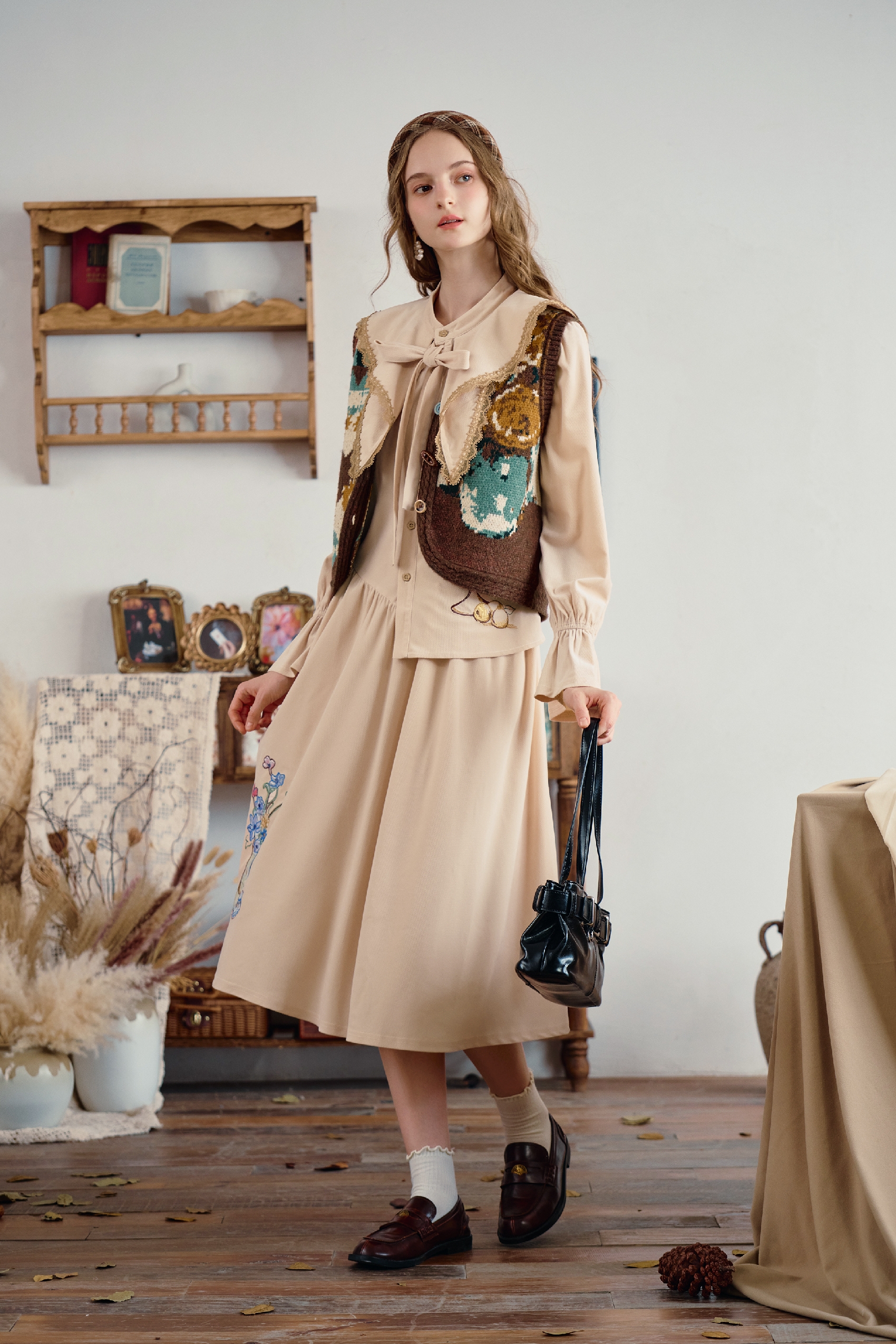 Matisse-Inspired French Long-Sleeve Shirt Dress