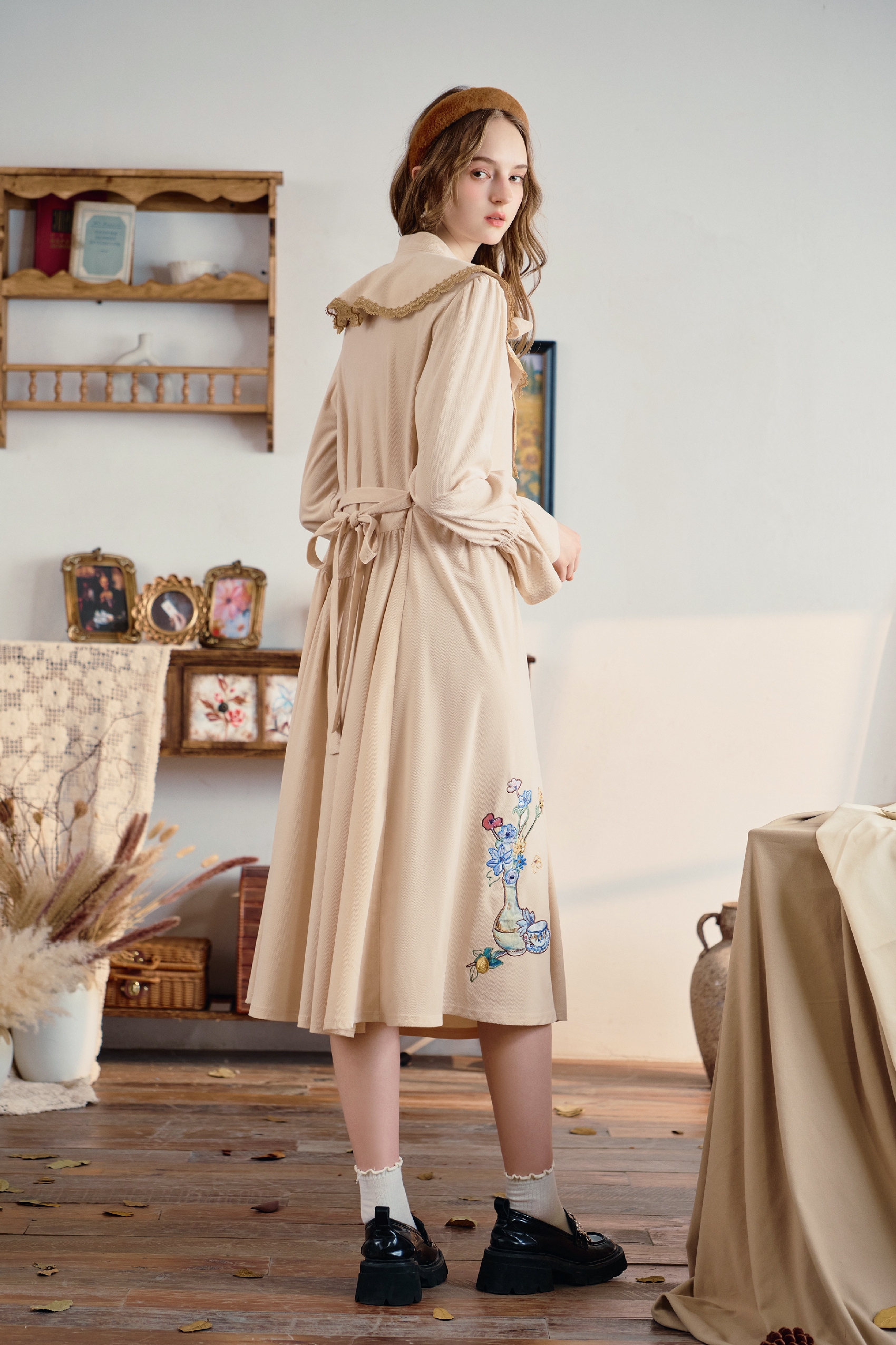 Matisse-Inspired French Long-Sleeve Shirt Dress