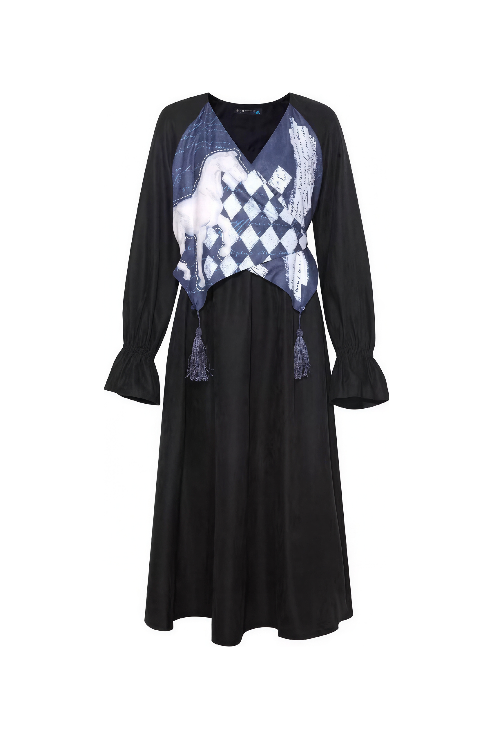 Van Gogh-Inspired Black Long-Sleeve Dress