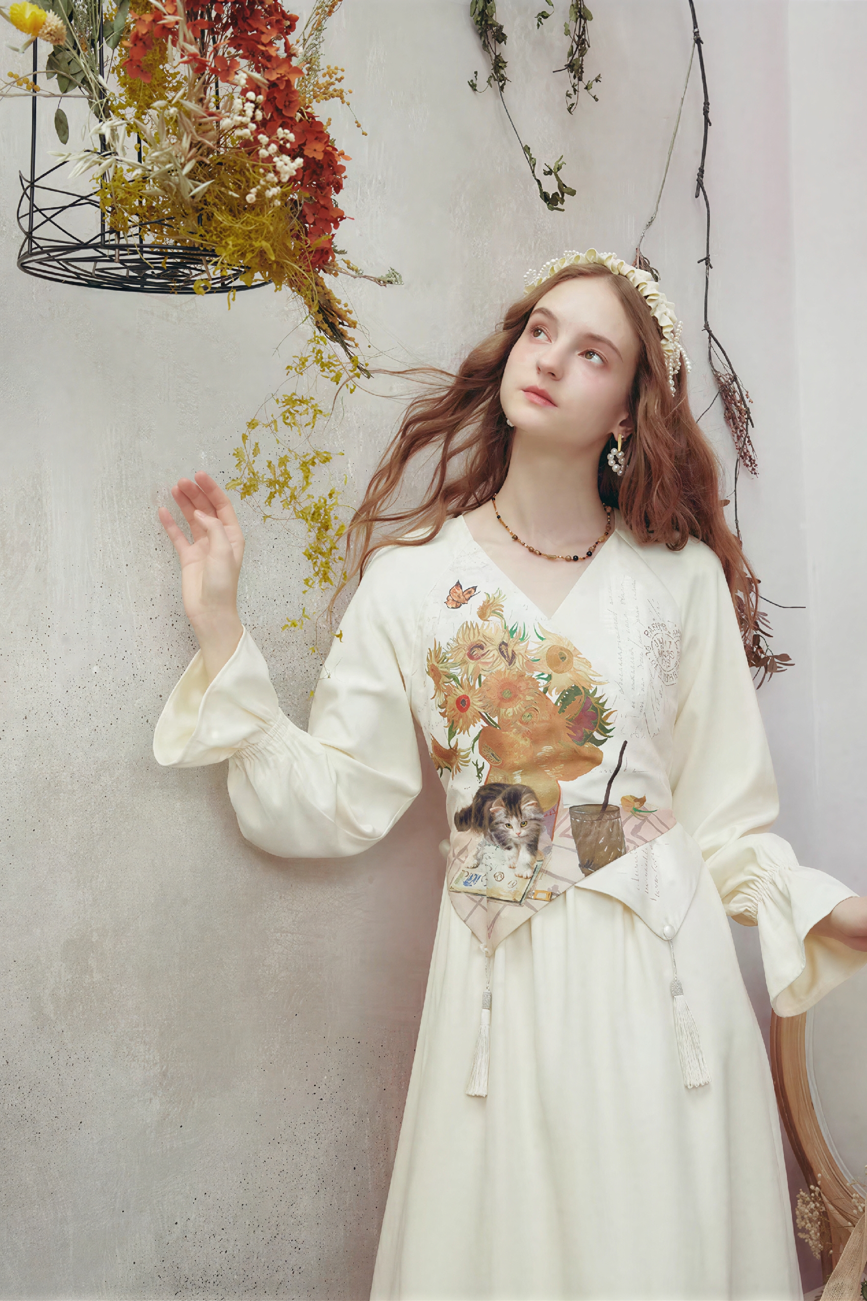 Van Gogh-Inspired Black Long-Sleeve Dress