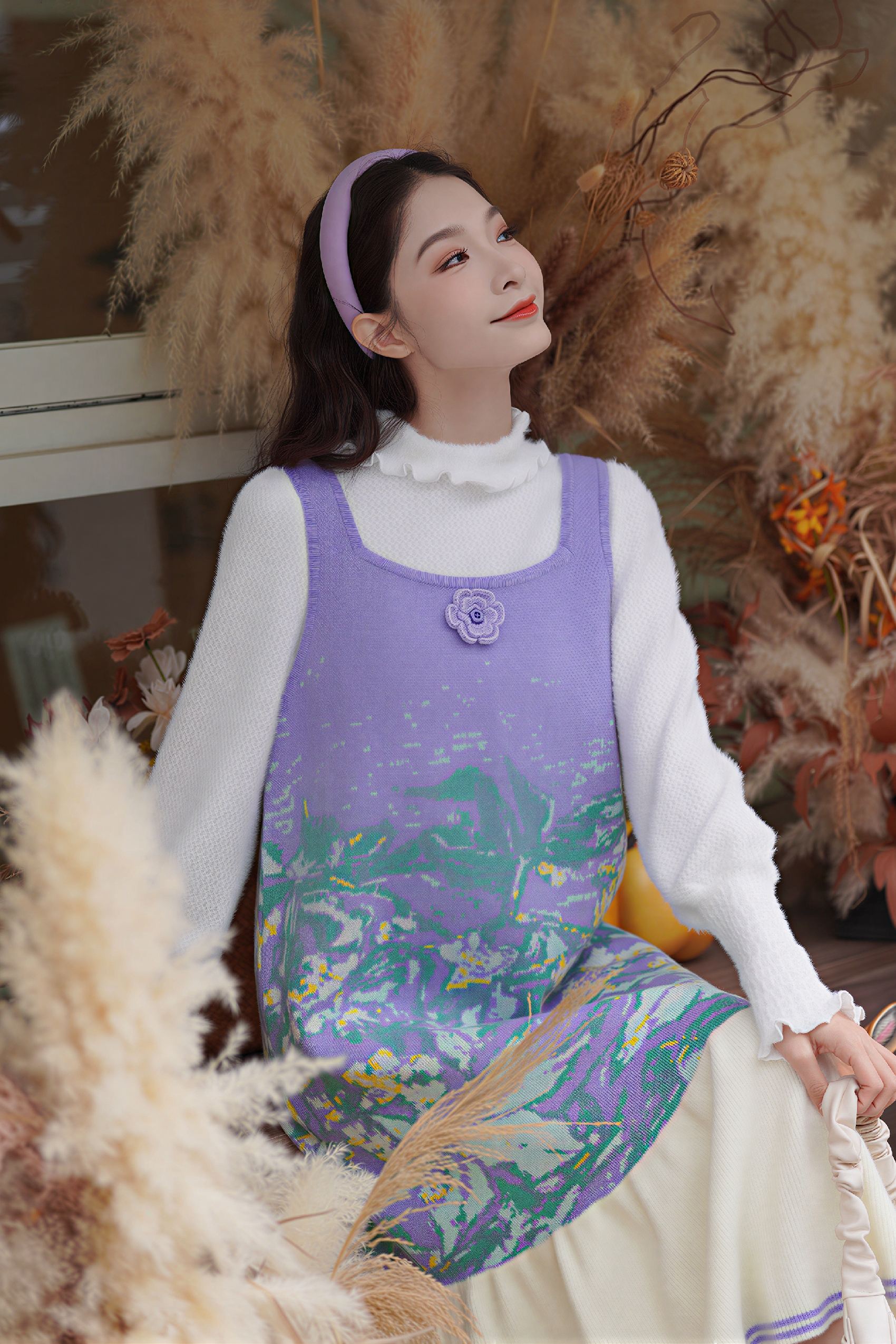 Purple Knit Sleeveless Dress