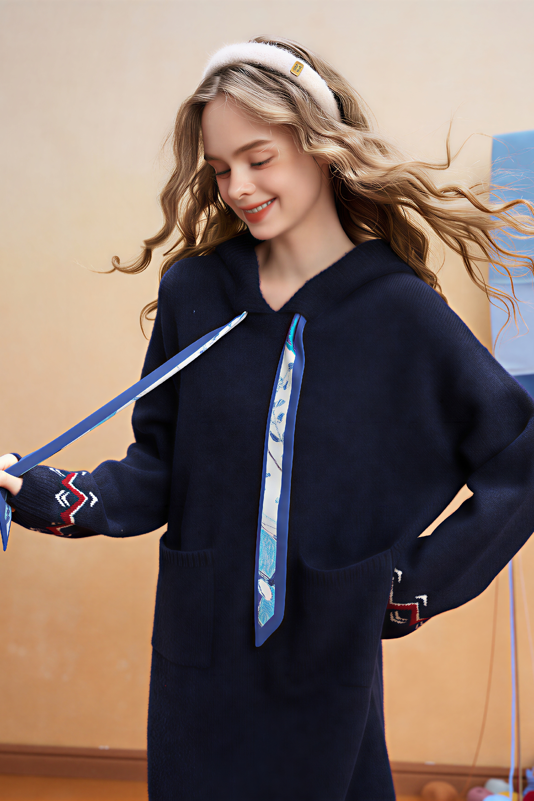 Hooded knit sweater dress