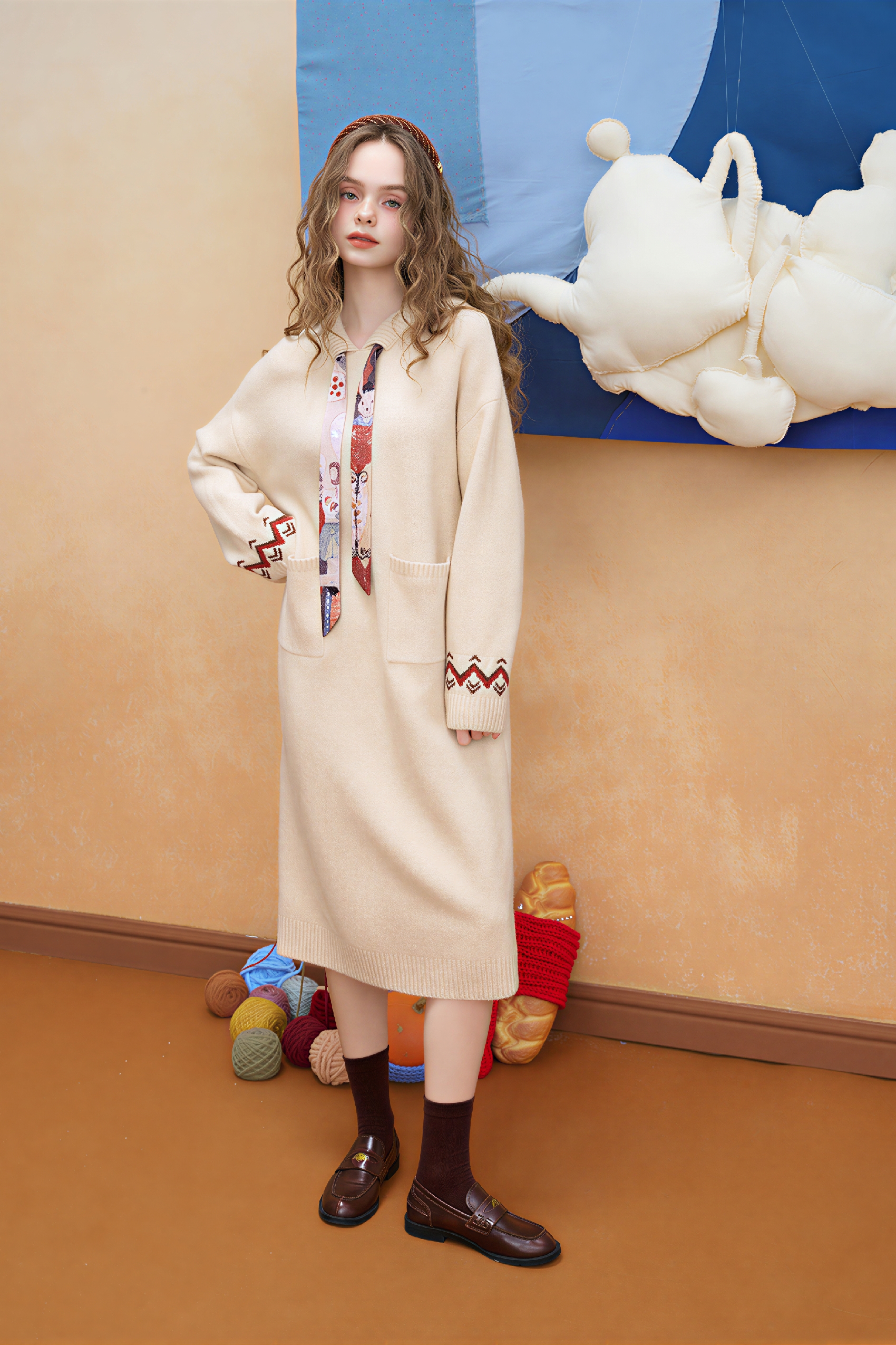 Hooded knit sweater dress