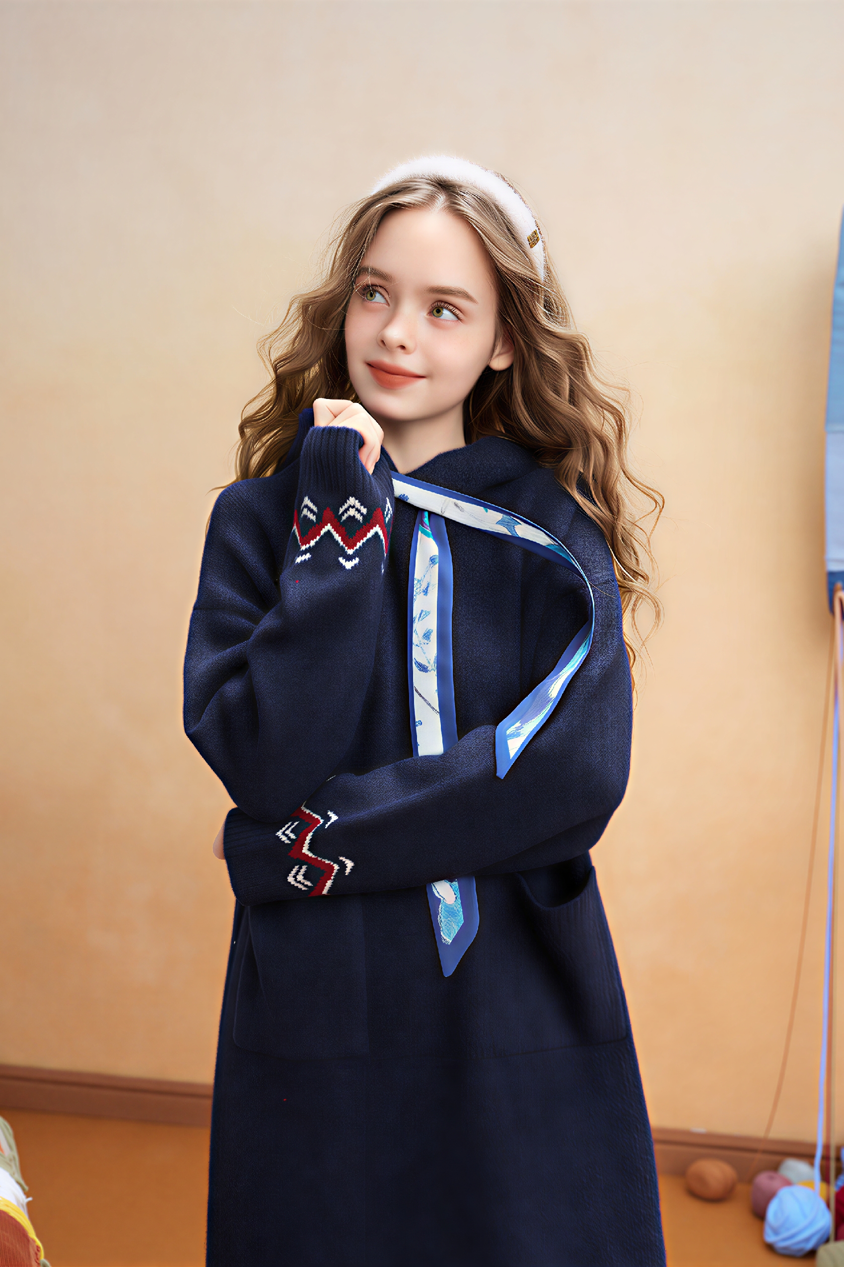 Hooded knit sweater dress