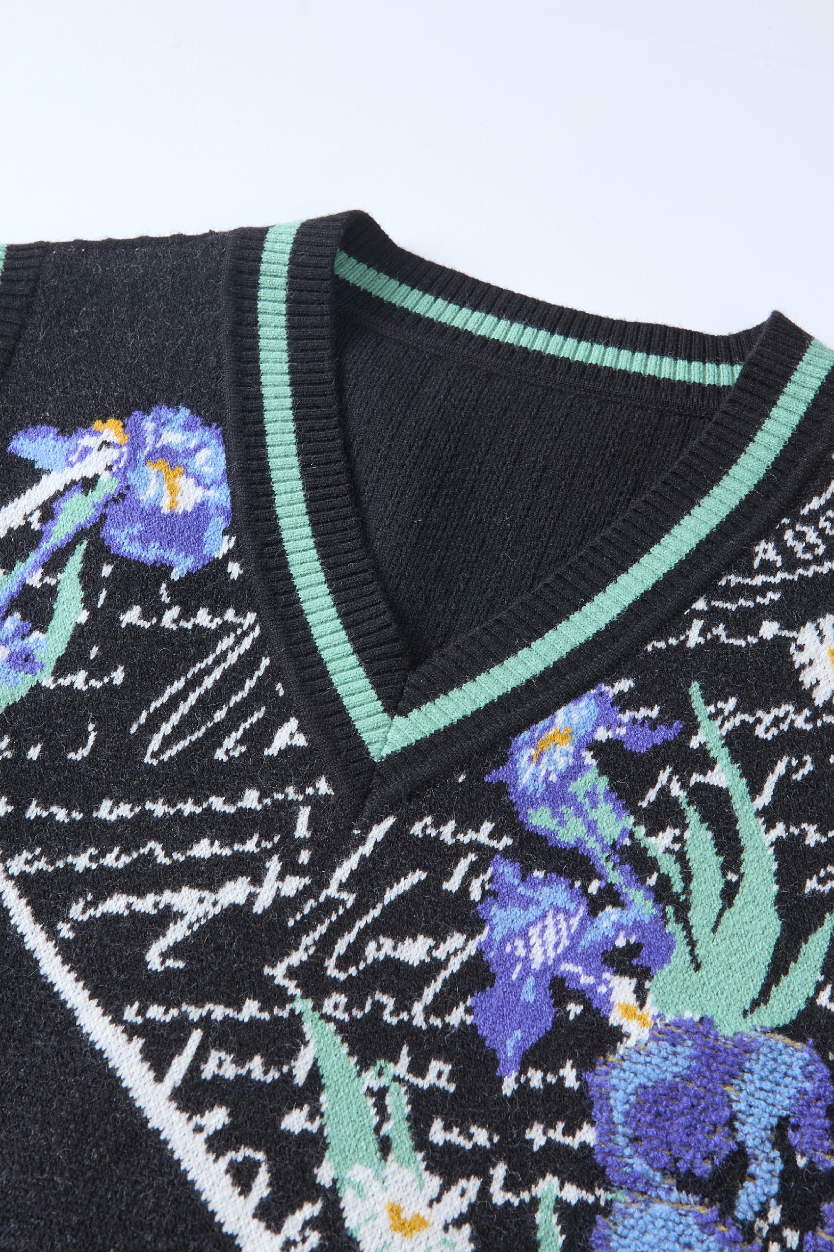 Van Gogh-Inspired Black Vintage V-Neck Sleeveless Knit Dress