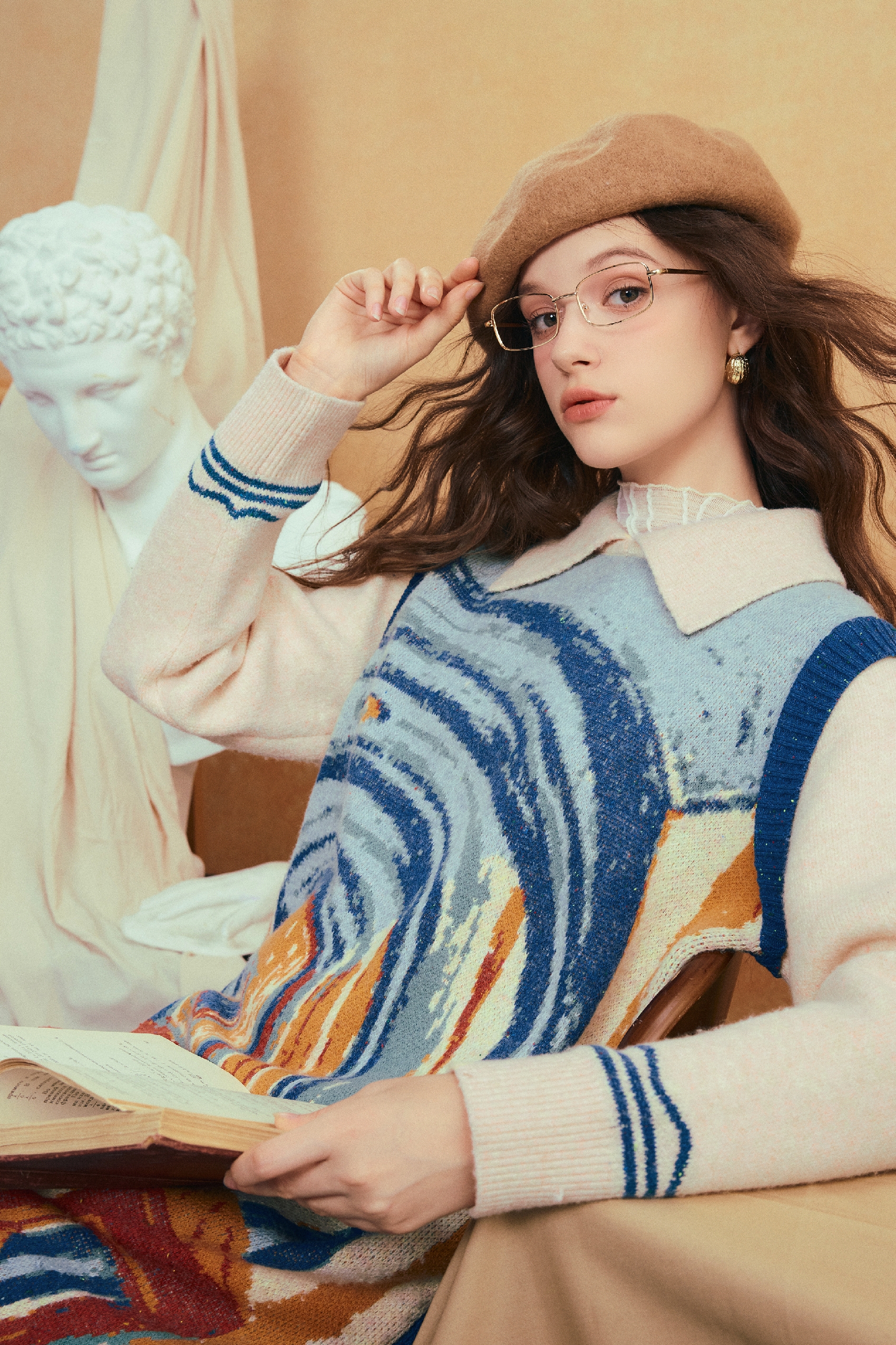 Van Gogh-Inspired Long Knit Casual Dress