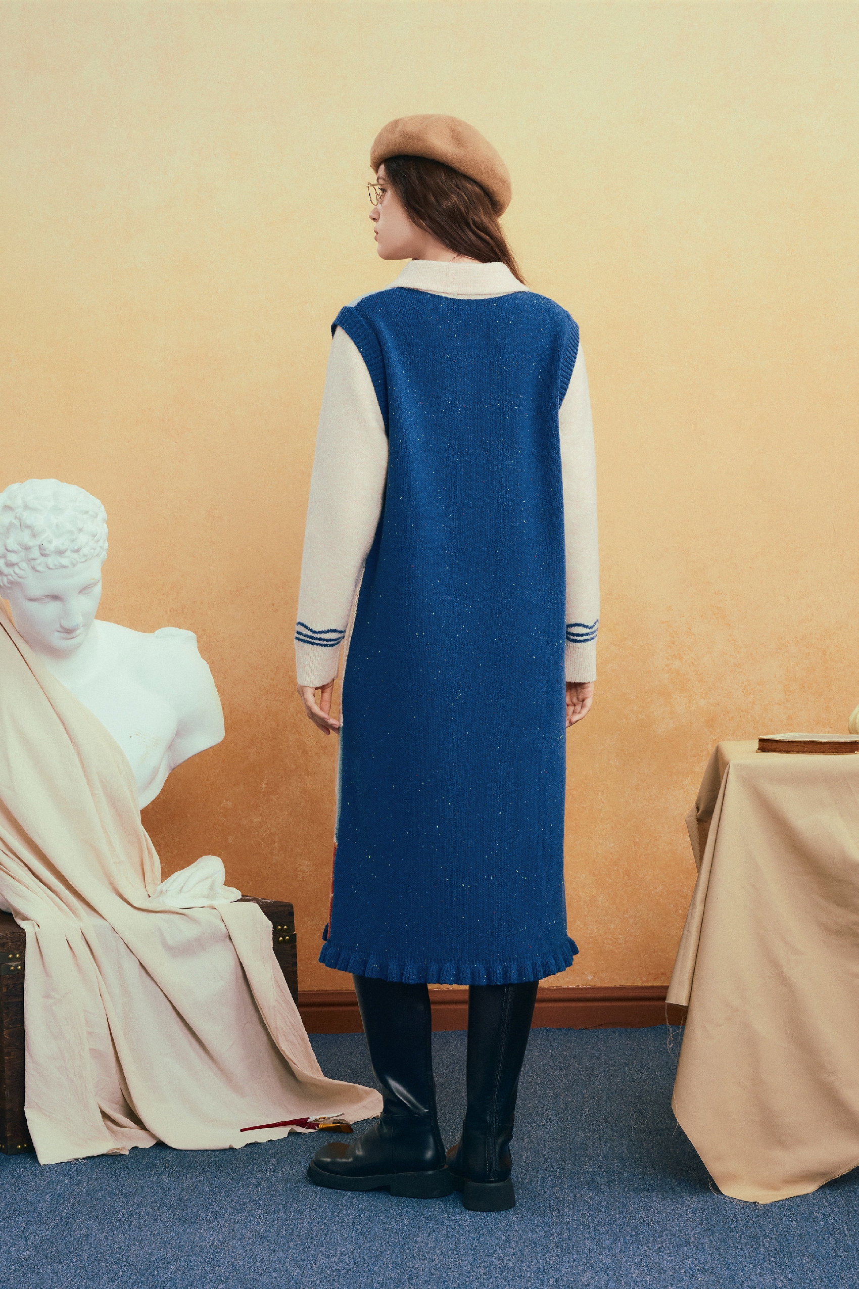 Van Gogh-Inspired Long Knit Casual Dress