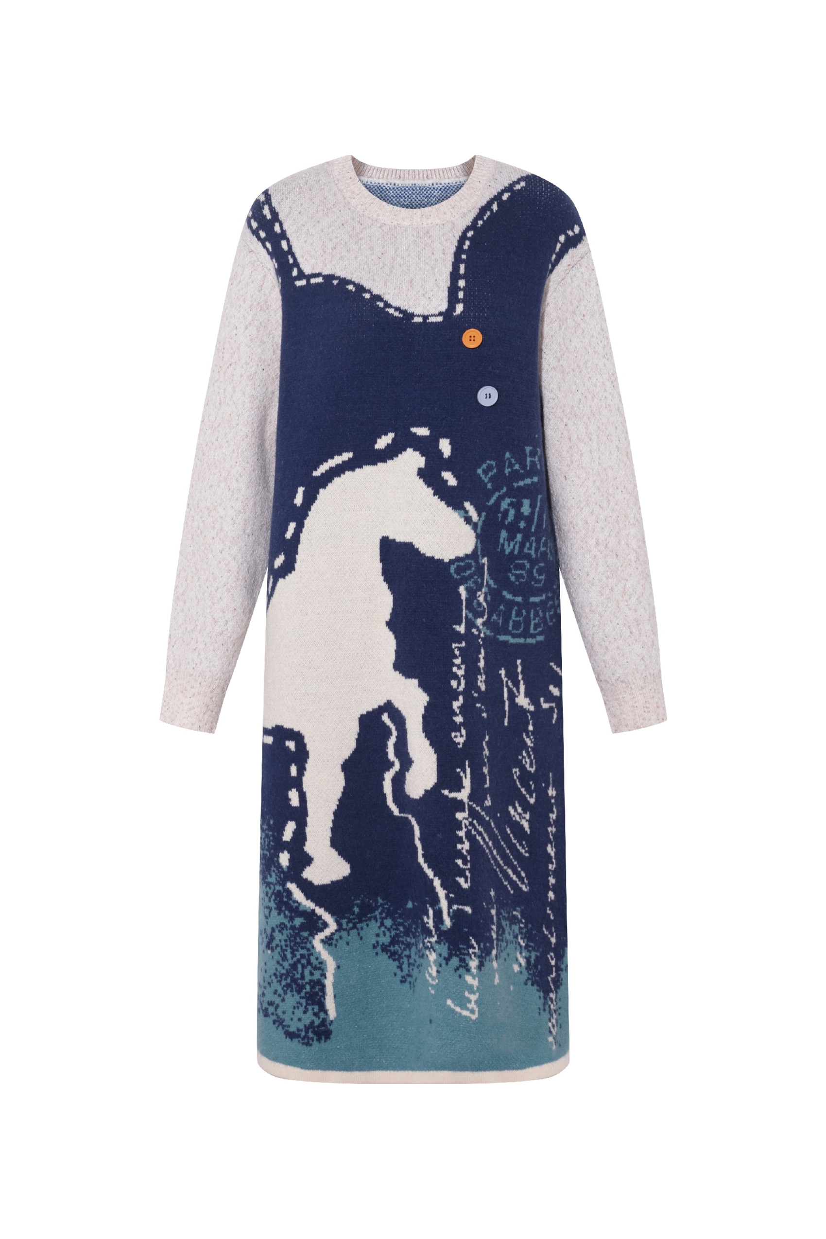 Van Gogh-Inspired Layered-Look Knit Dress-LYONSENS