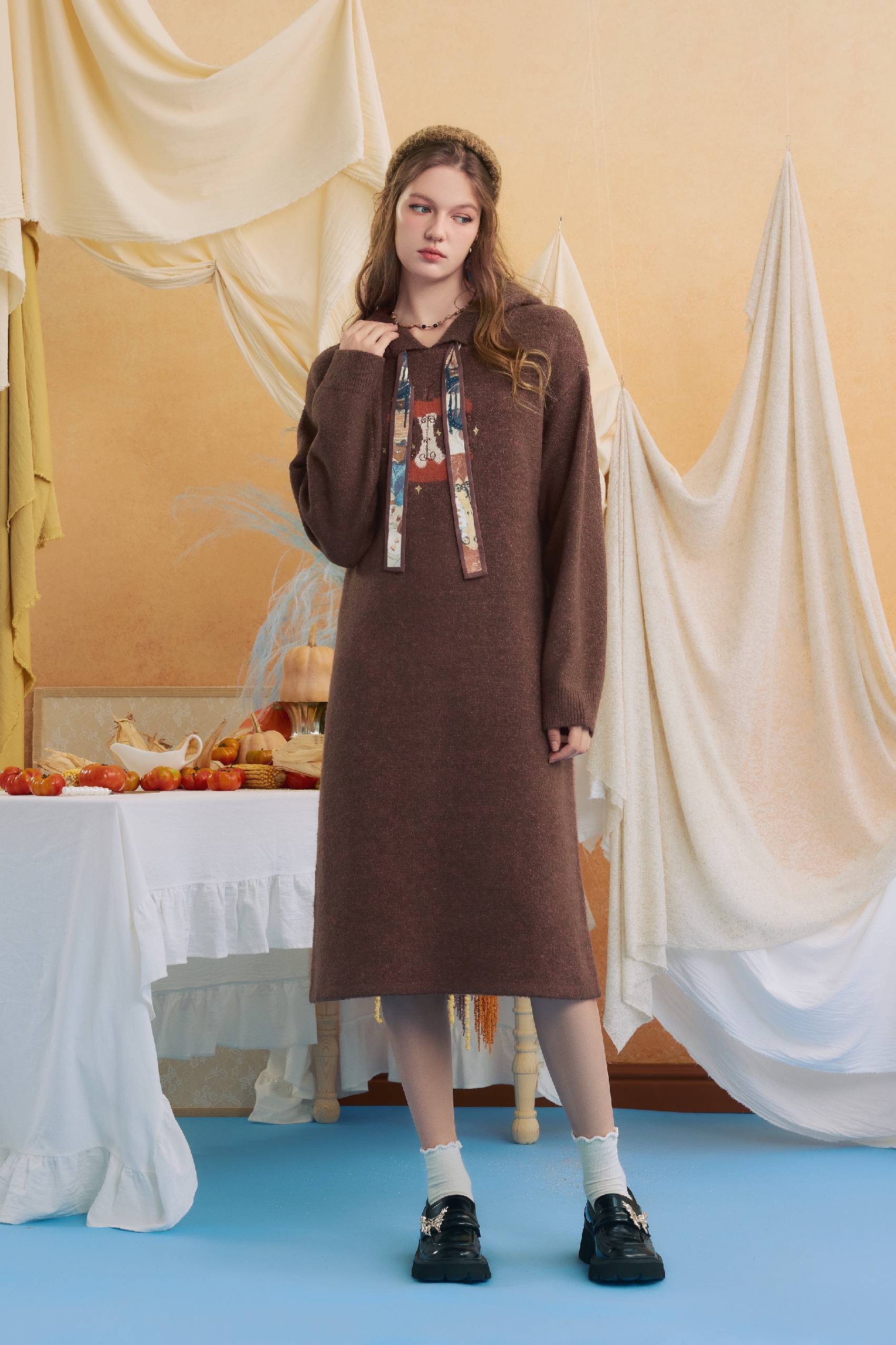 Knitted hooded sweater dress