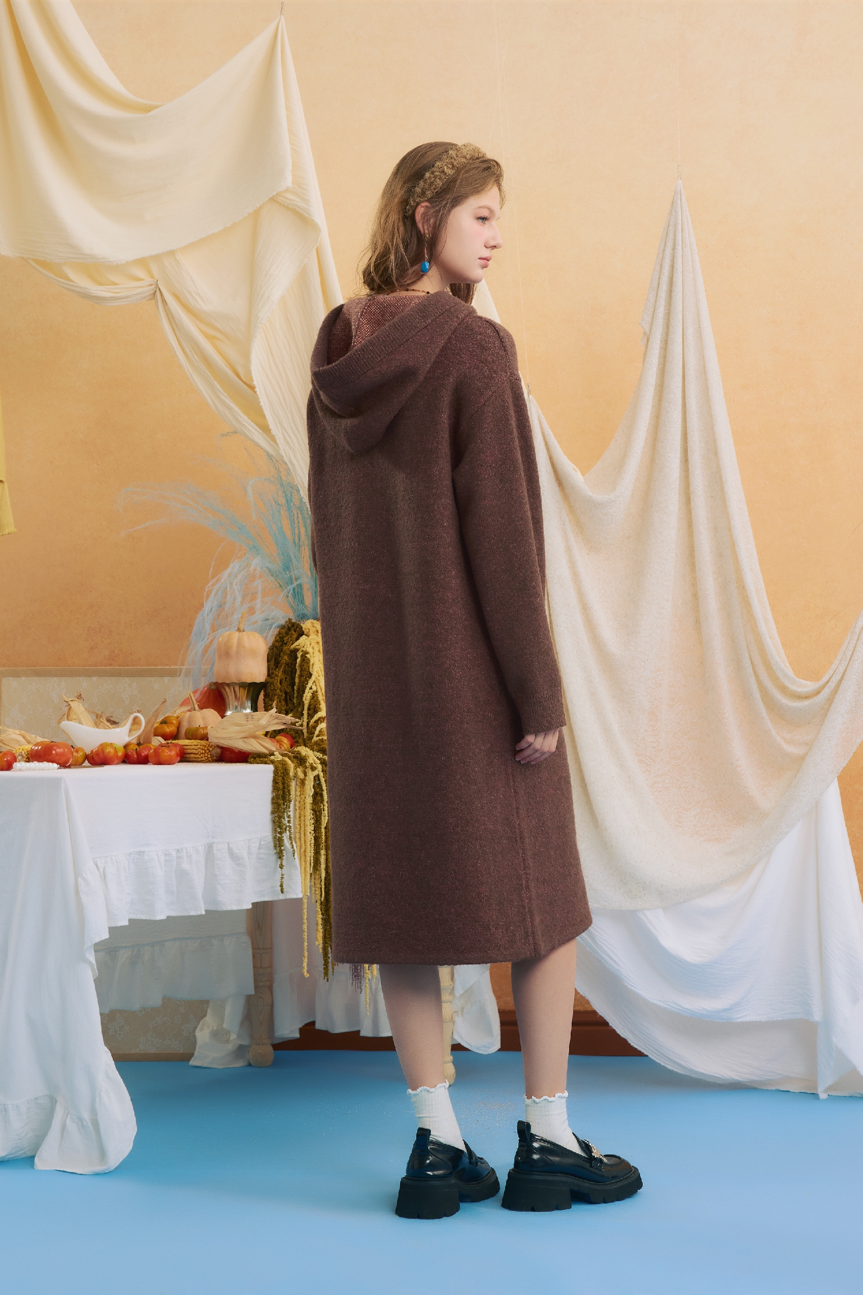Knitted hooded sweater dress