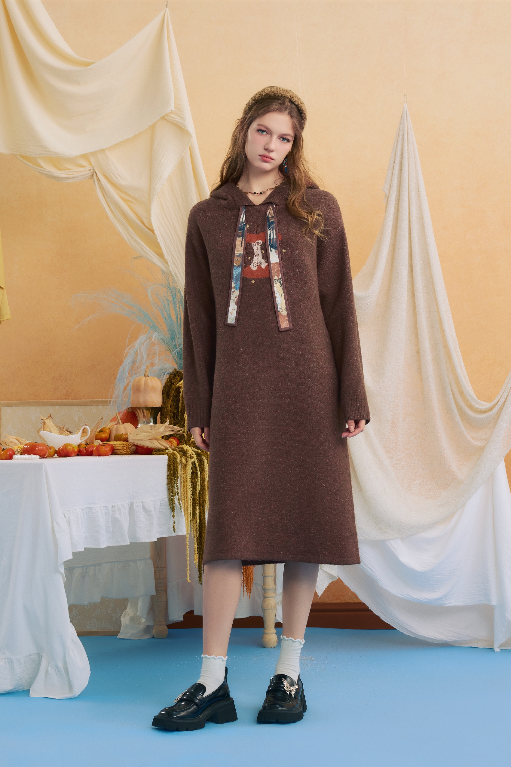 Knitted hooded sweater dress