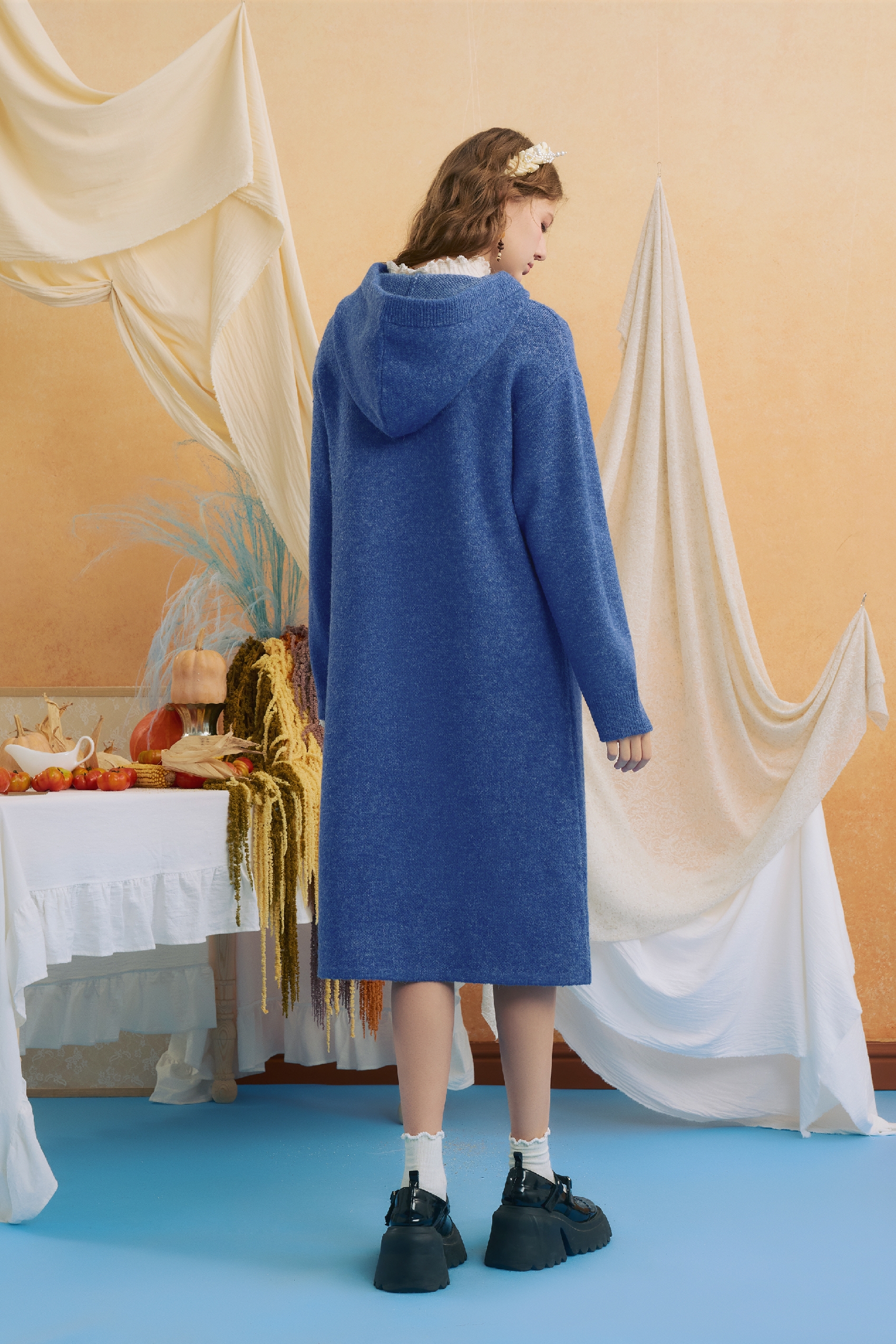 Knitted hooded sweater dress