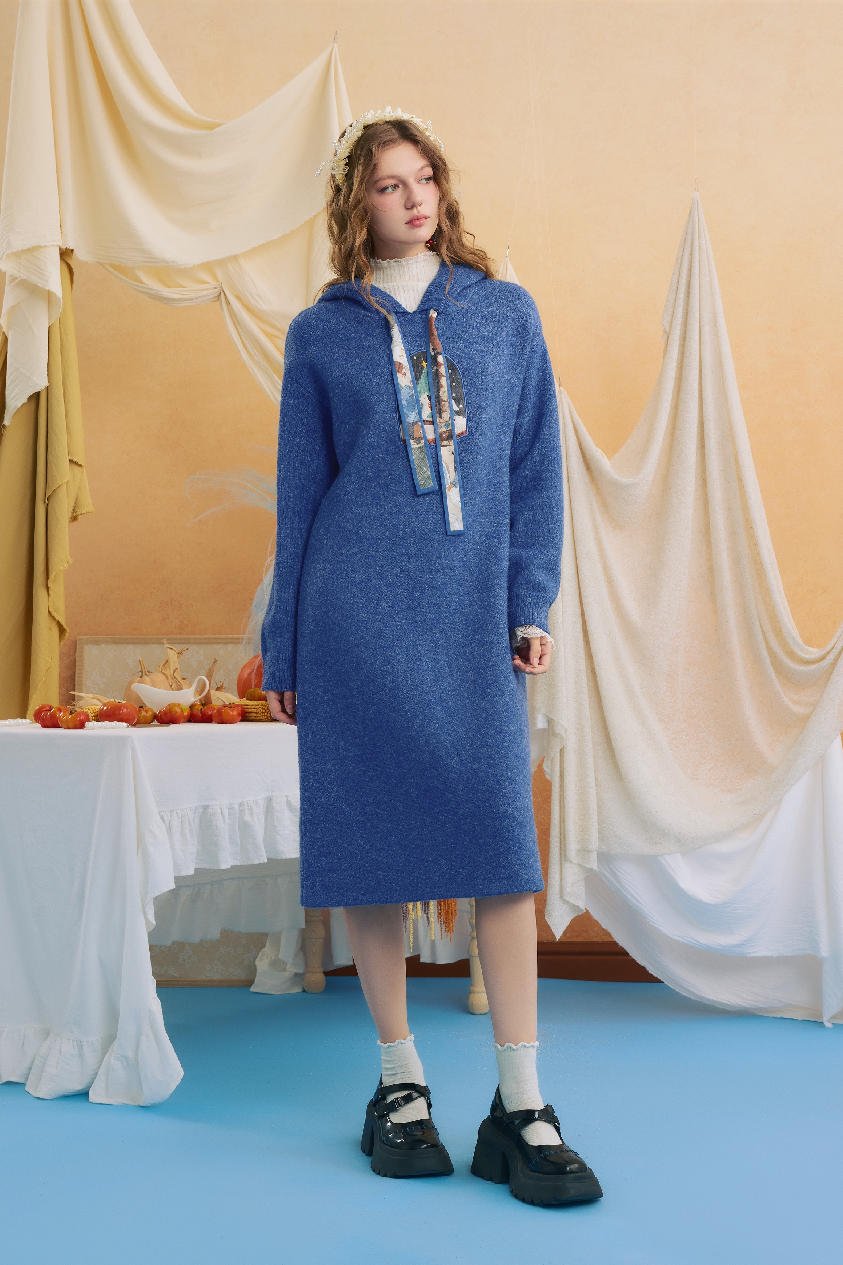 Knitted hooded sweater dress