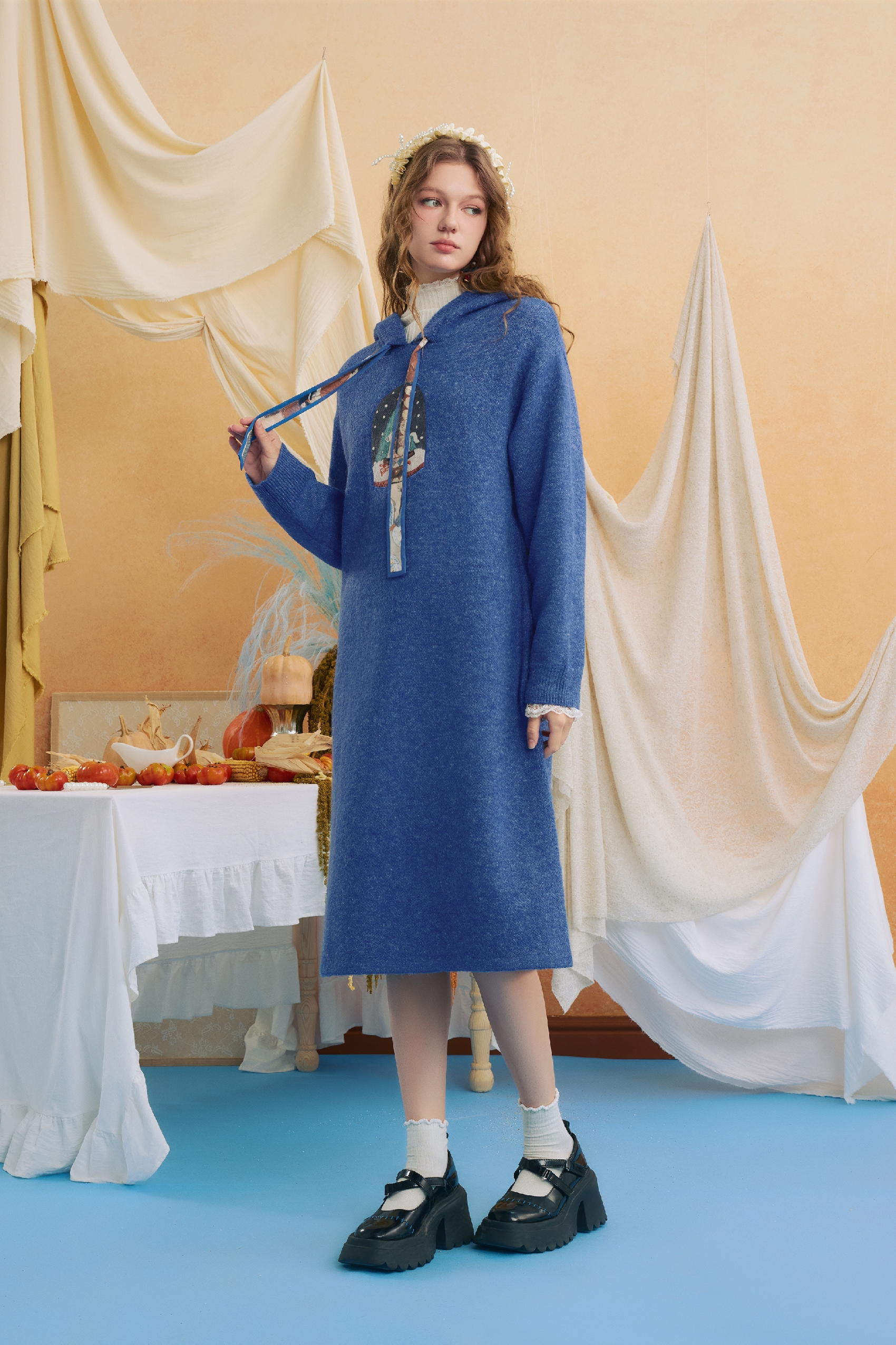 Knitted hooded sweater dress