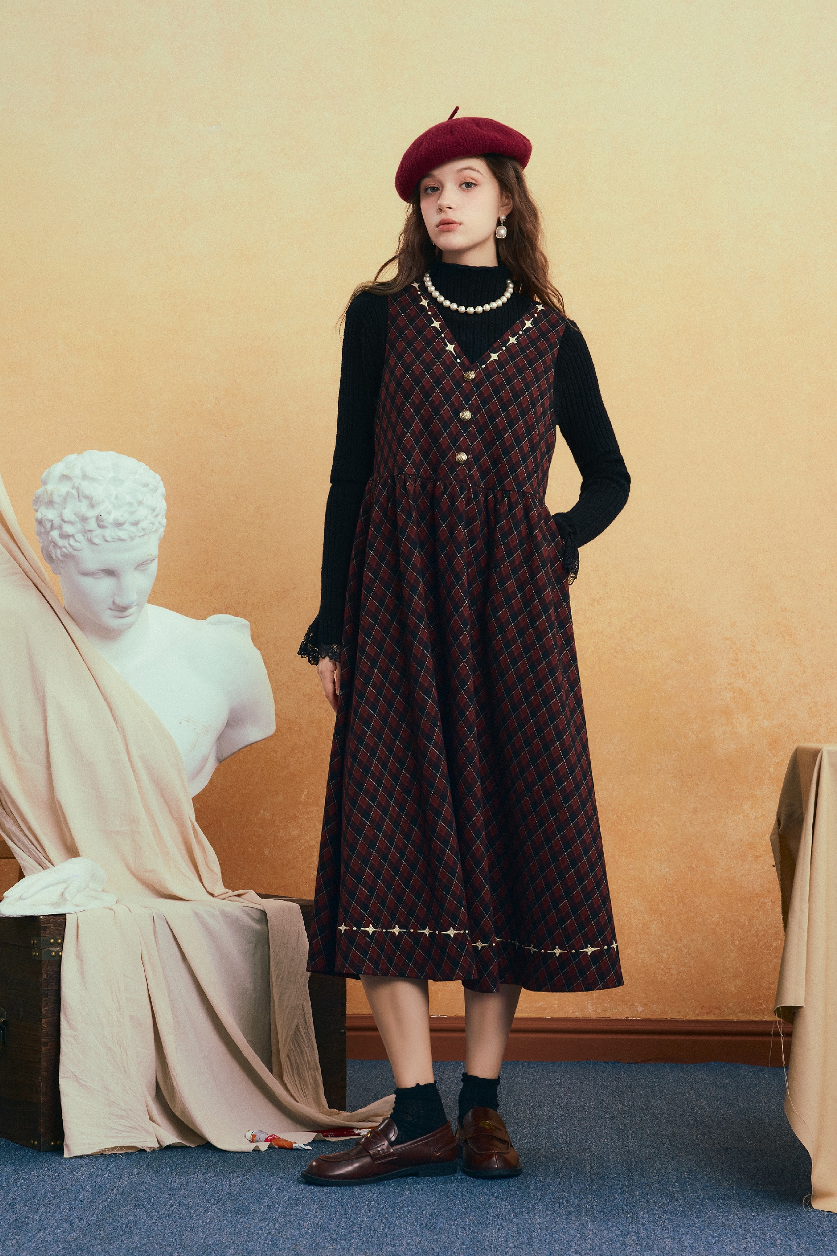 Christmas-themed vest dress, A-line skirt, long skirt