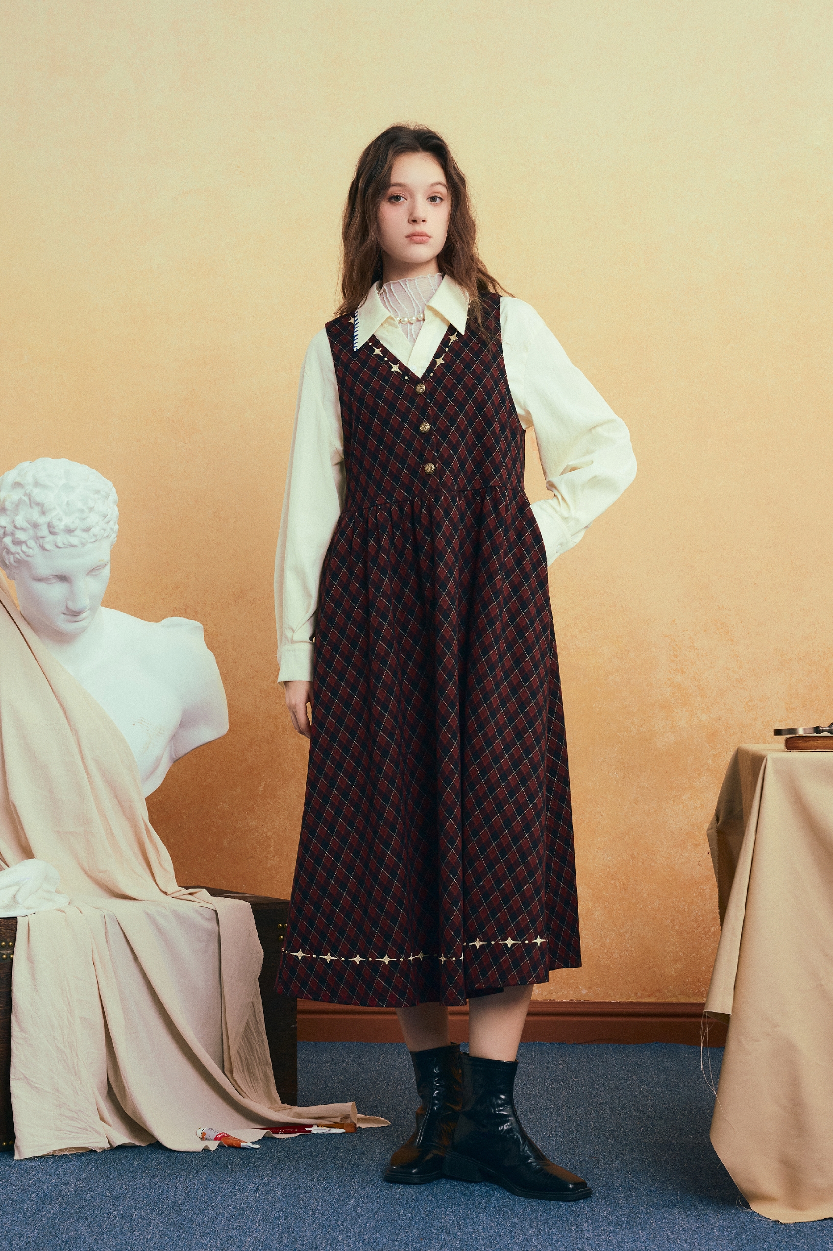 Christmas-themed vest dress, A-line skirt, long skirt