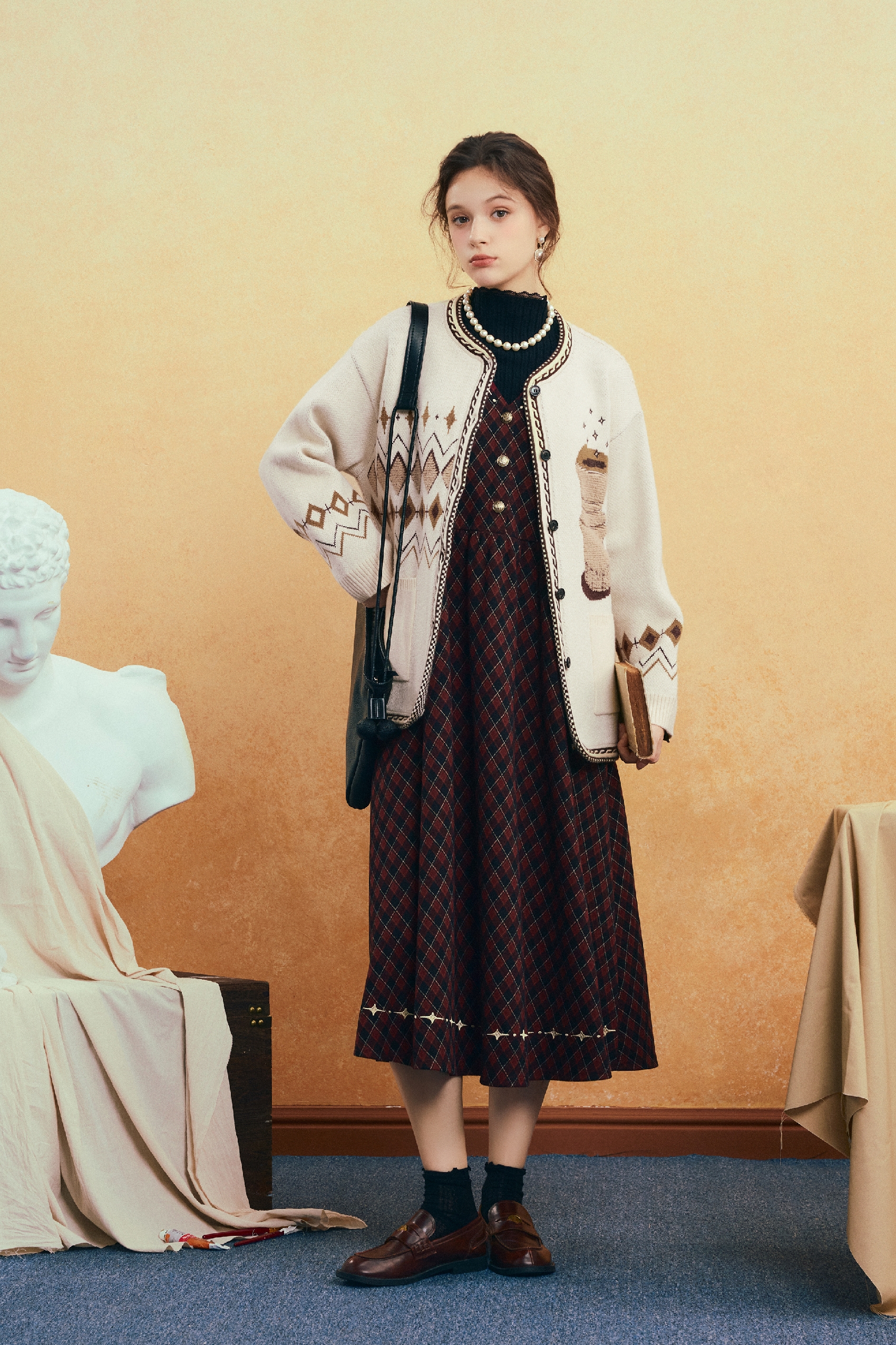 Christmas-themed vest dress, A-line skirt, long skirt