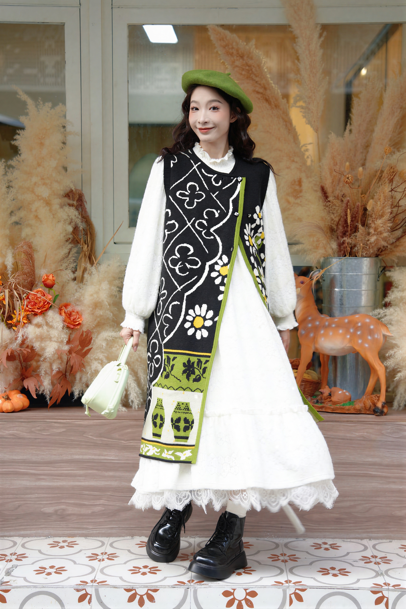 Winter vest dress retro button knit skirt