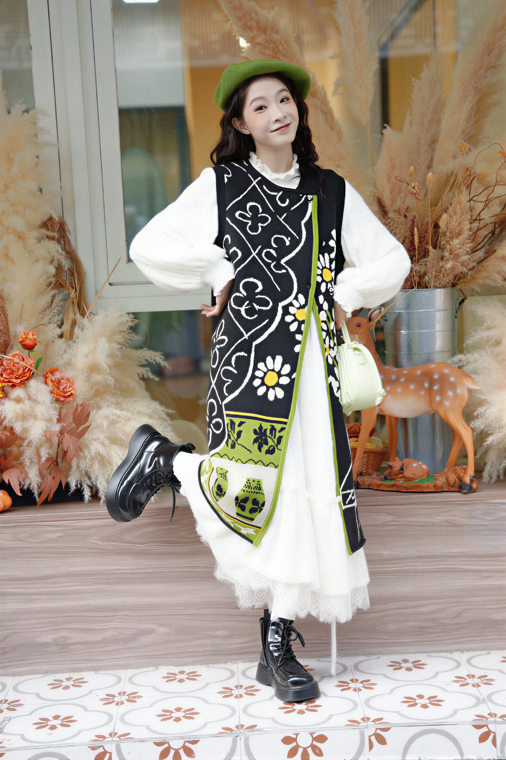 Winter vest dress retro button knit skirt