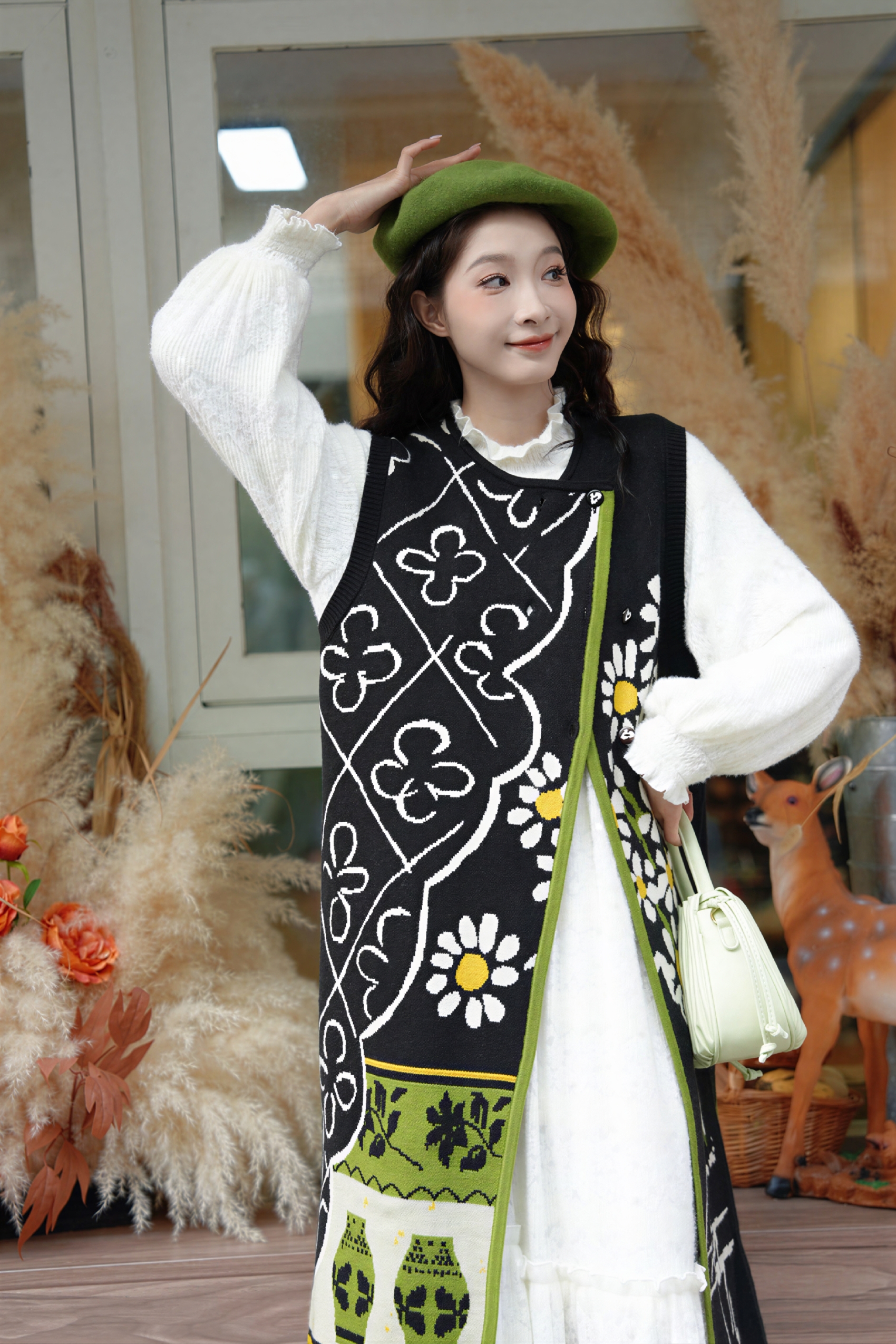 Winter vest dress retro button knit skirt