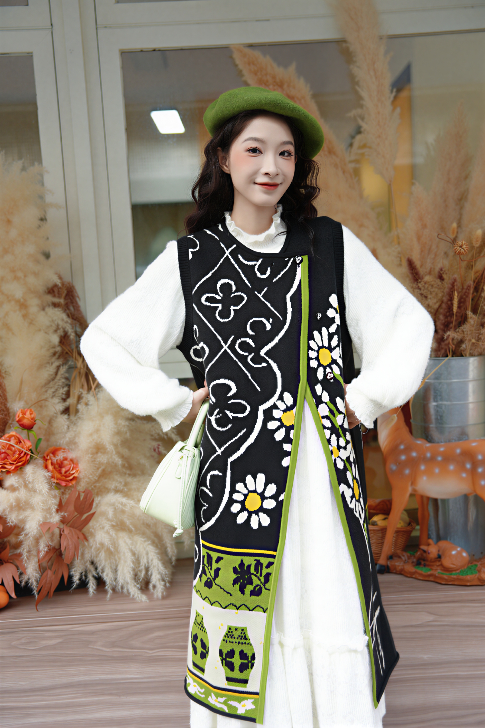 Winter vest dress retro button knit skirt