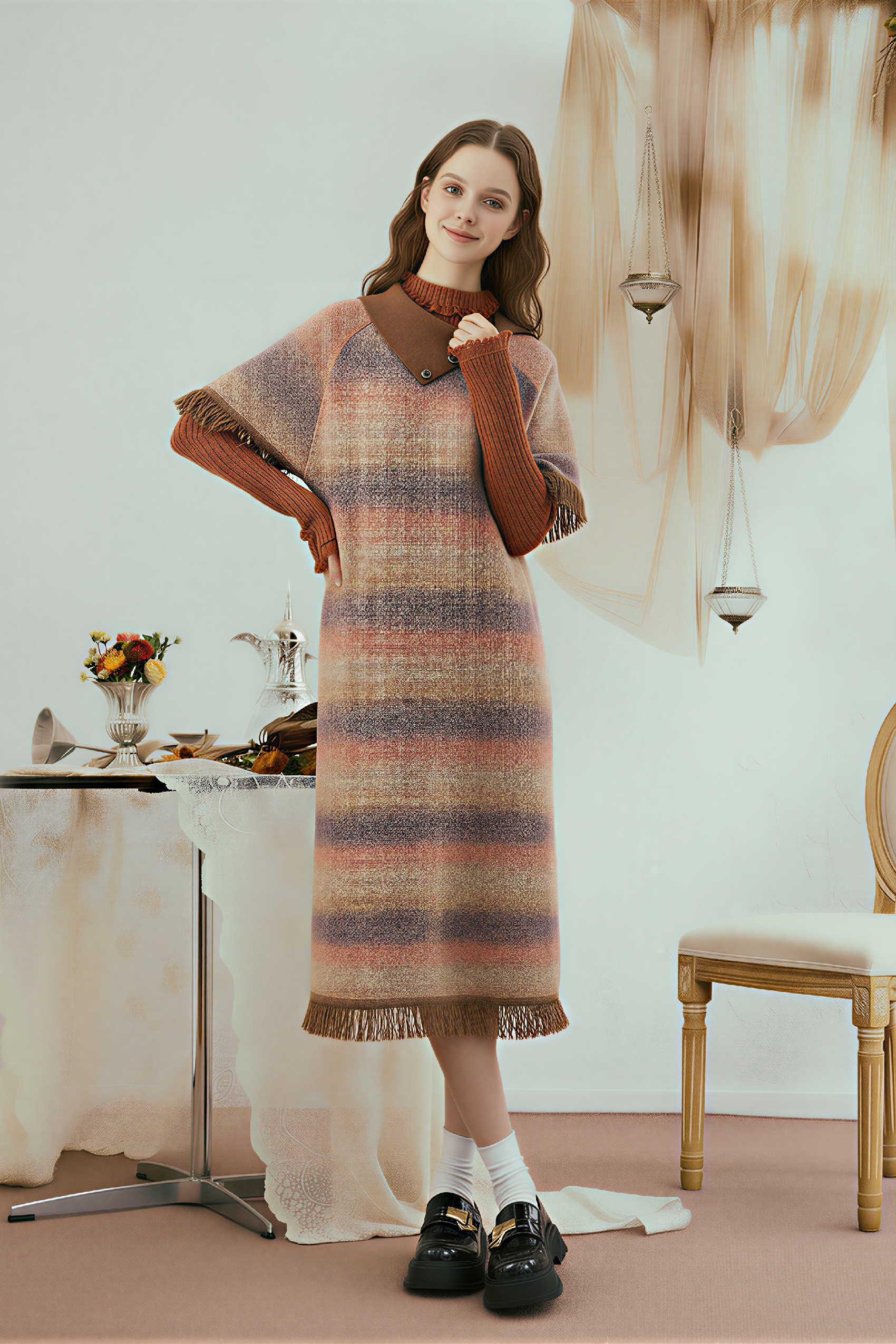 Vintage Gradient Knit Sweater Dress