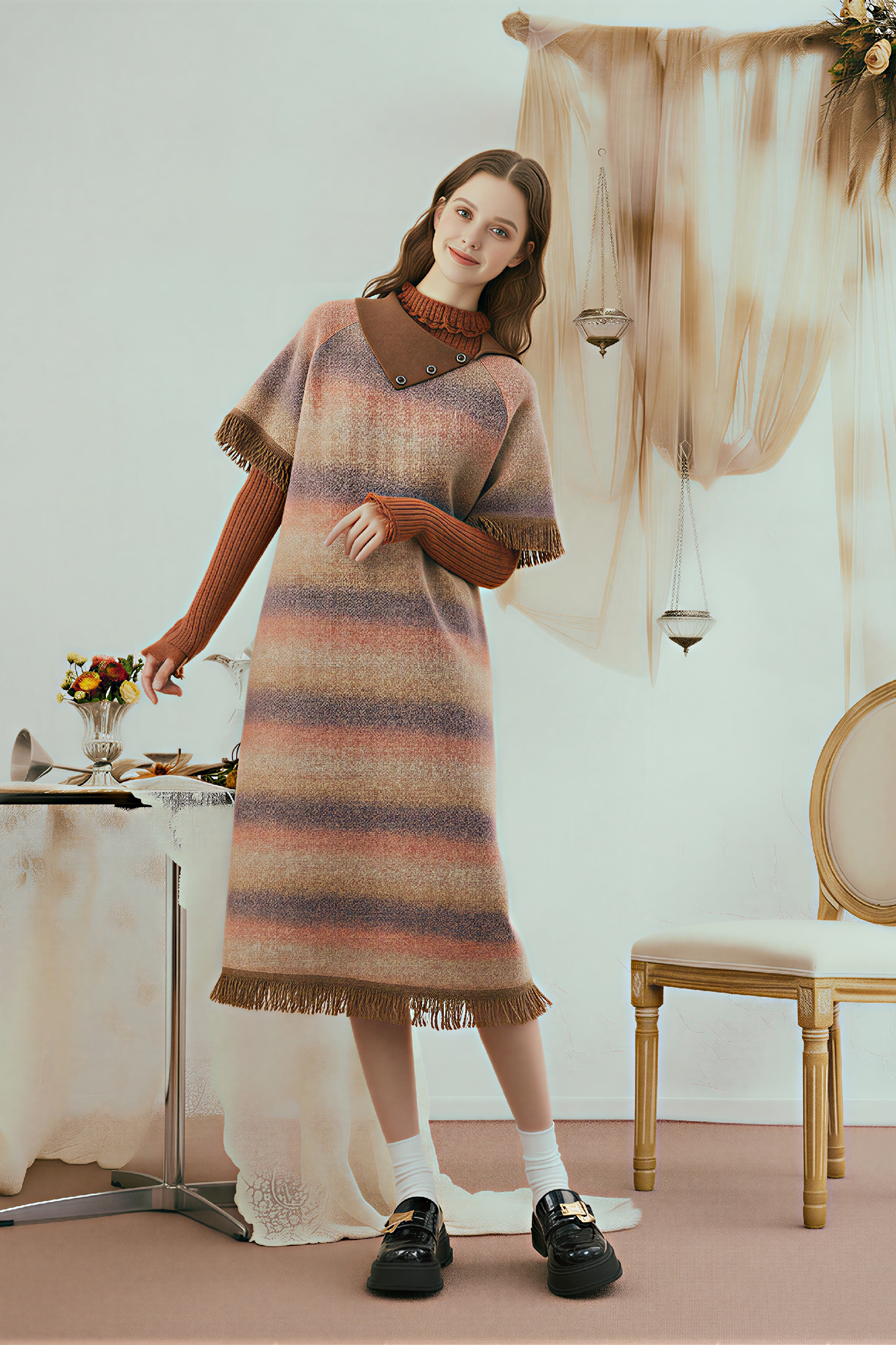 Vintage Gradient Knit Sweater Dress