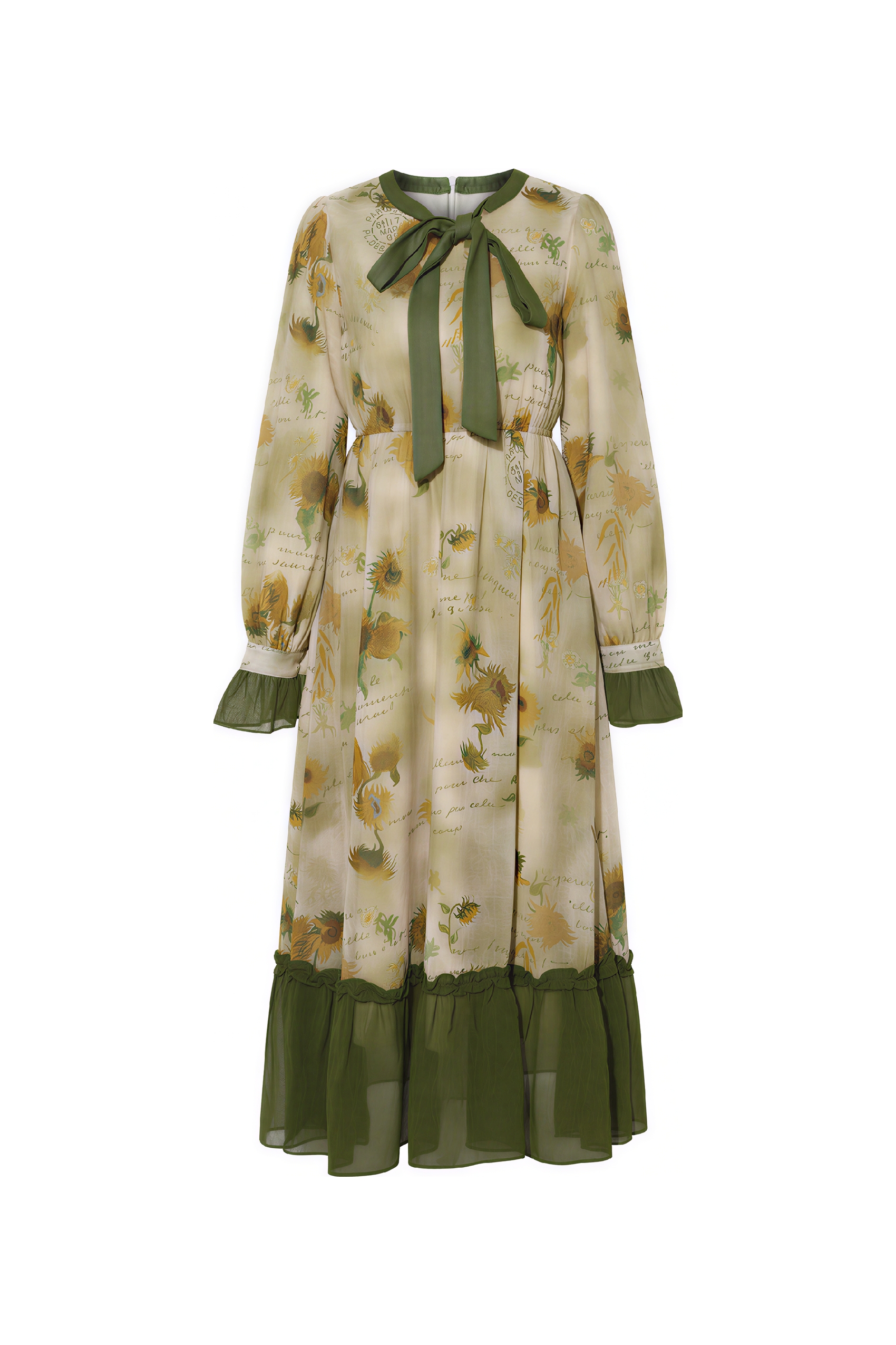 Van Gogh-Inspired Vintage Long-Sleeve Dress