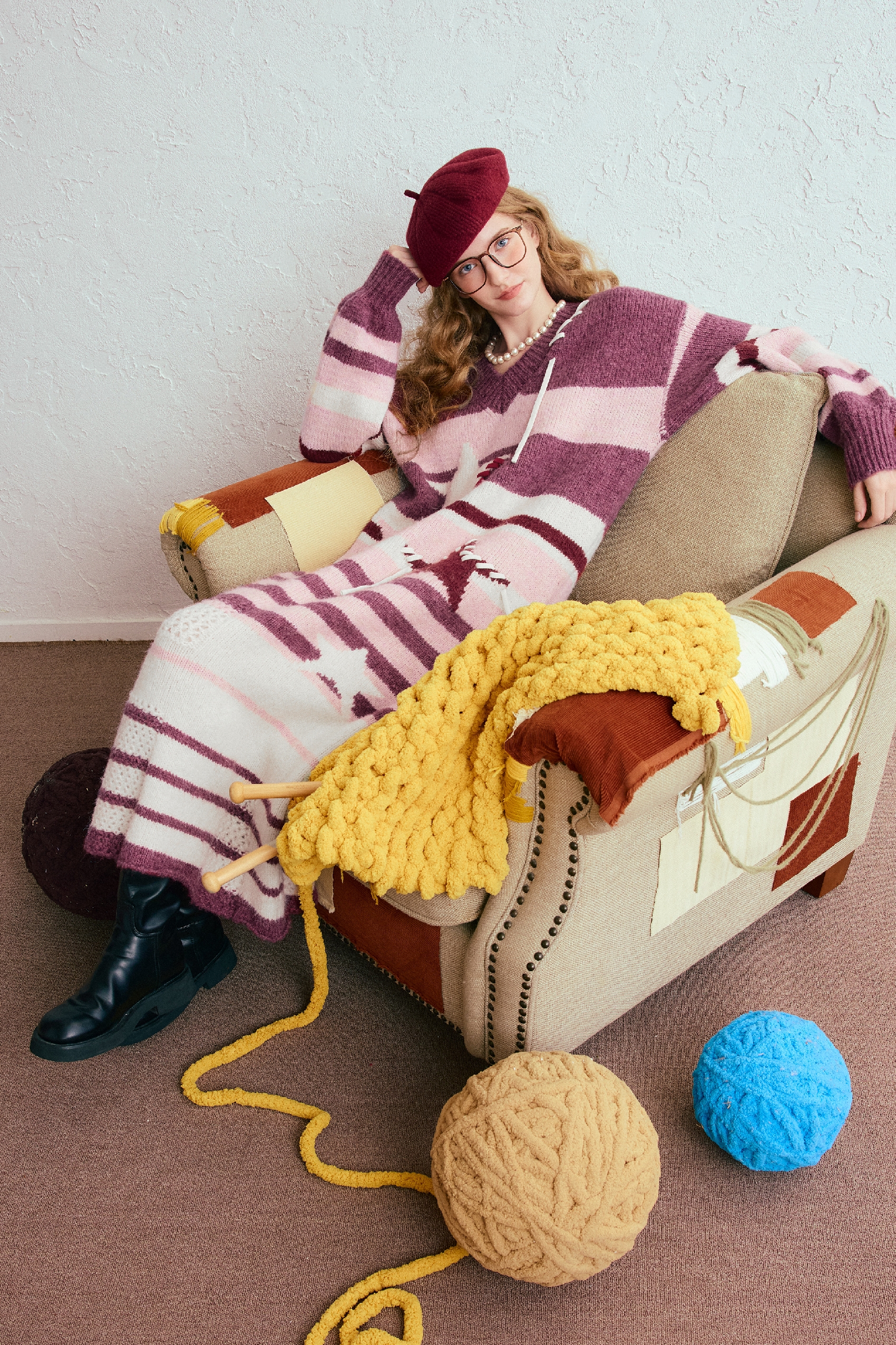 Long striped knit sweater dress