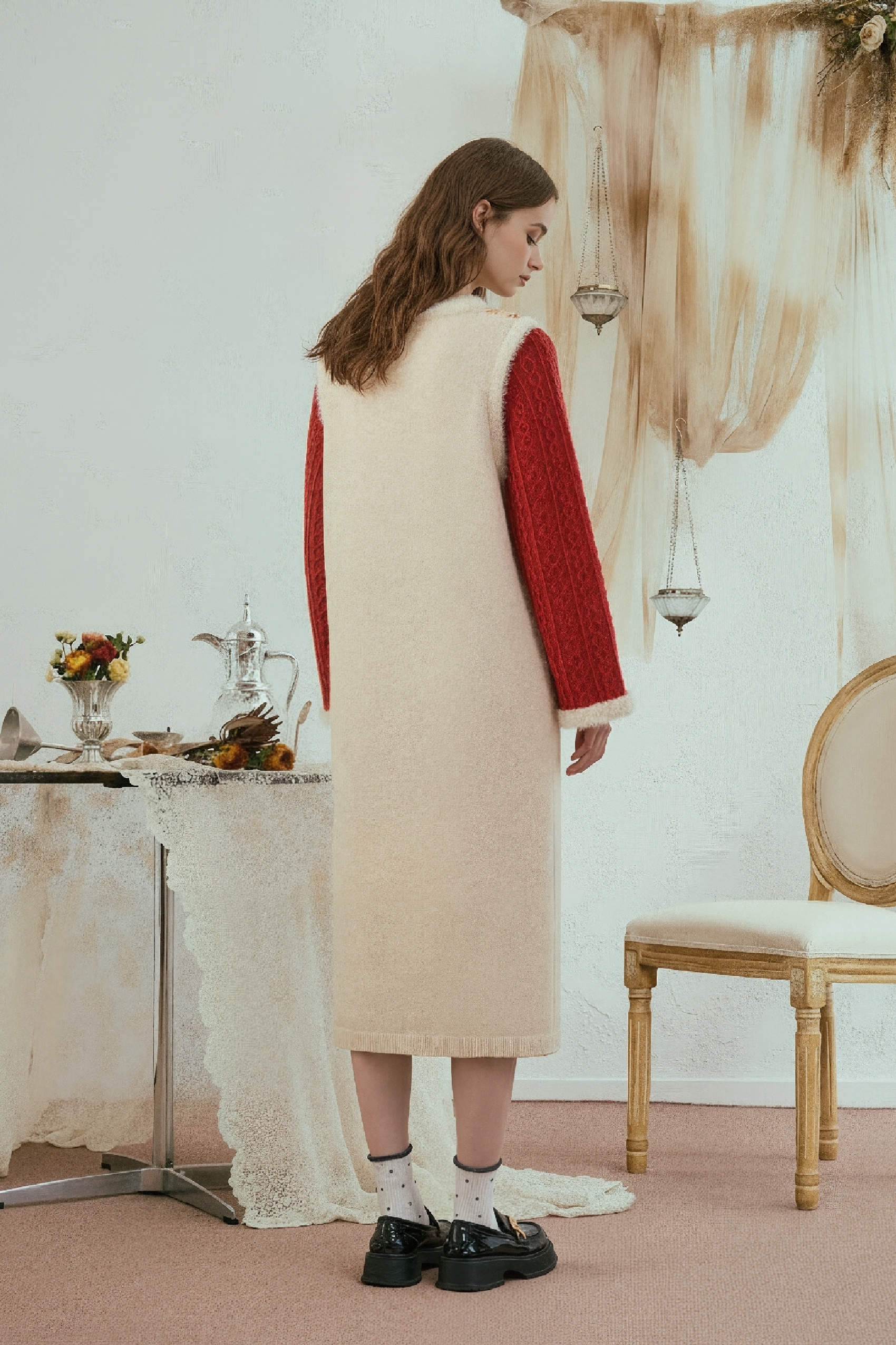 Van Gogh-Inspired Modern Chinese-Style Buttoned Knit Dress-LYONSENS