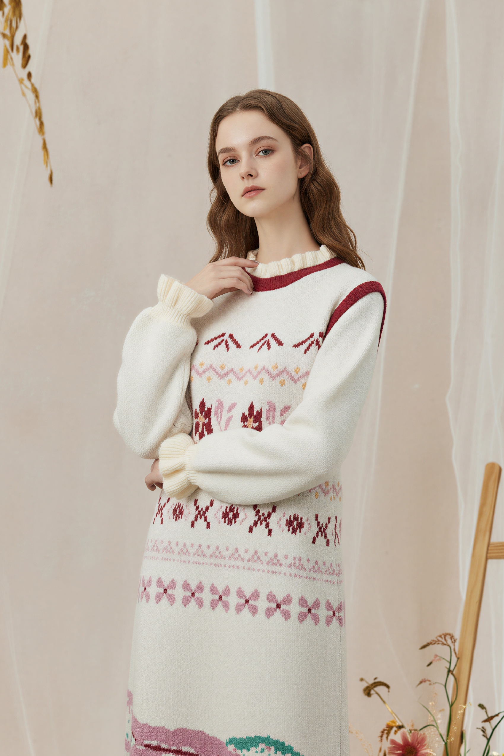 Matisse-Inspired Fair Isle Fringe Knit Dress-LYONSENS