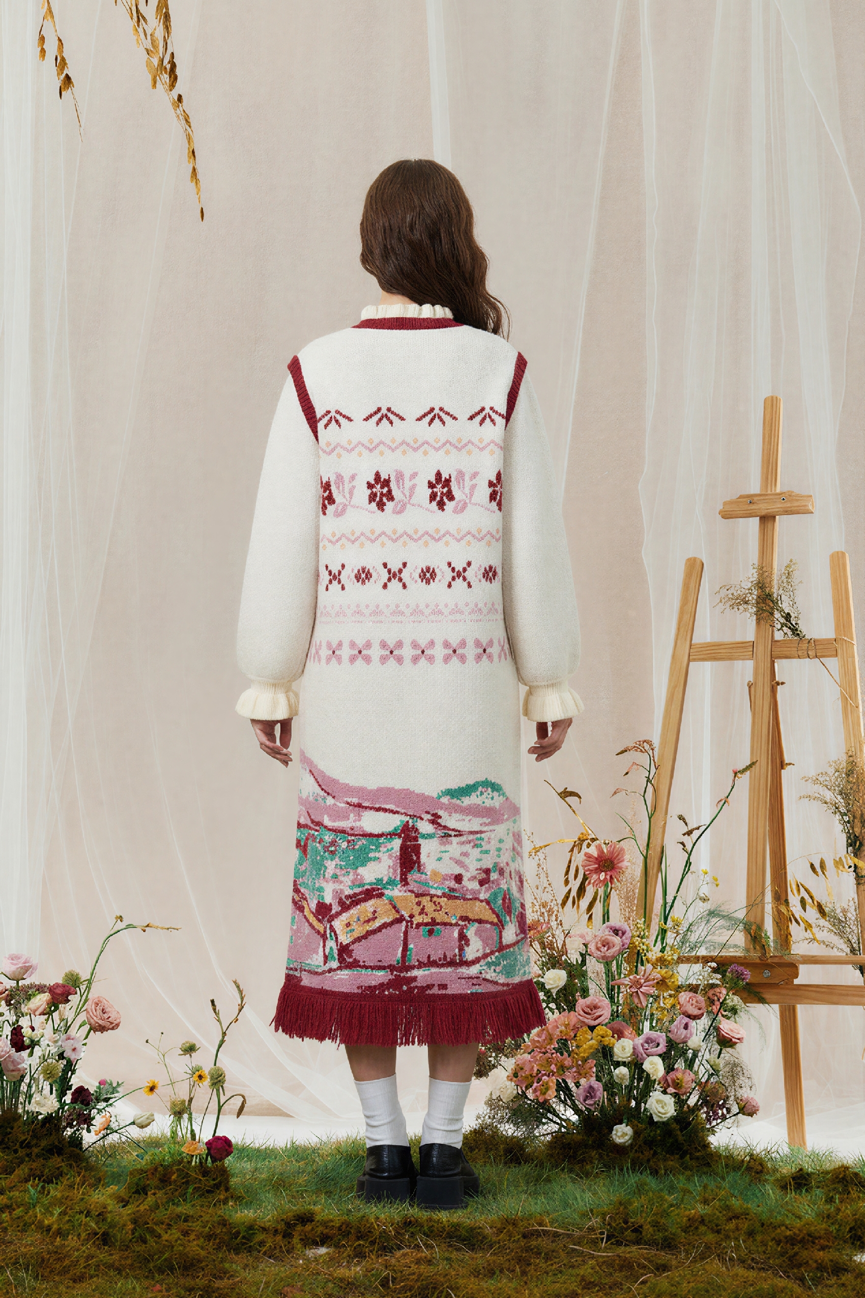 Matisse-Inspired Fair Isle Fringe Knit Dress-LYONSENS