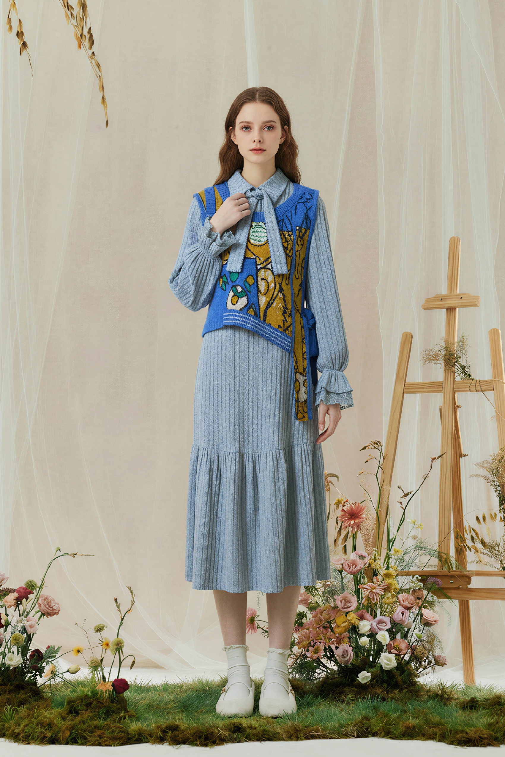 Blue Long-Sleeve Holiday Dress